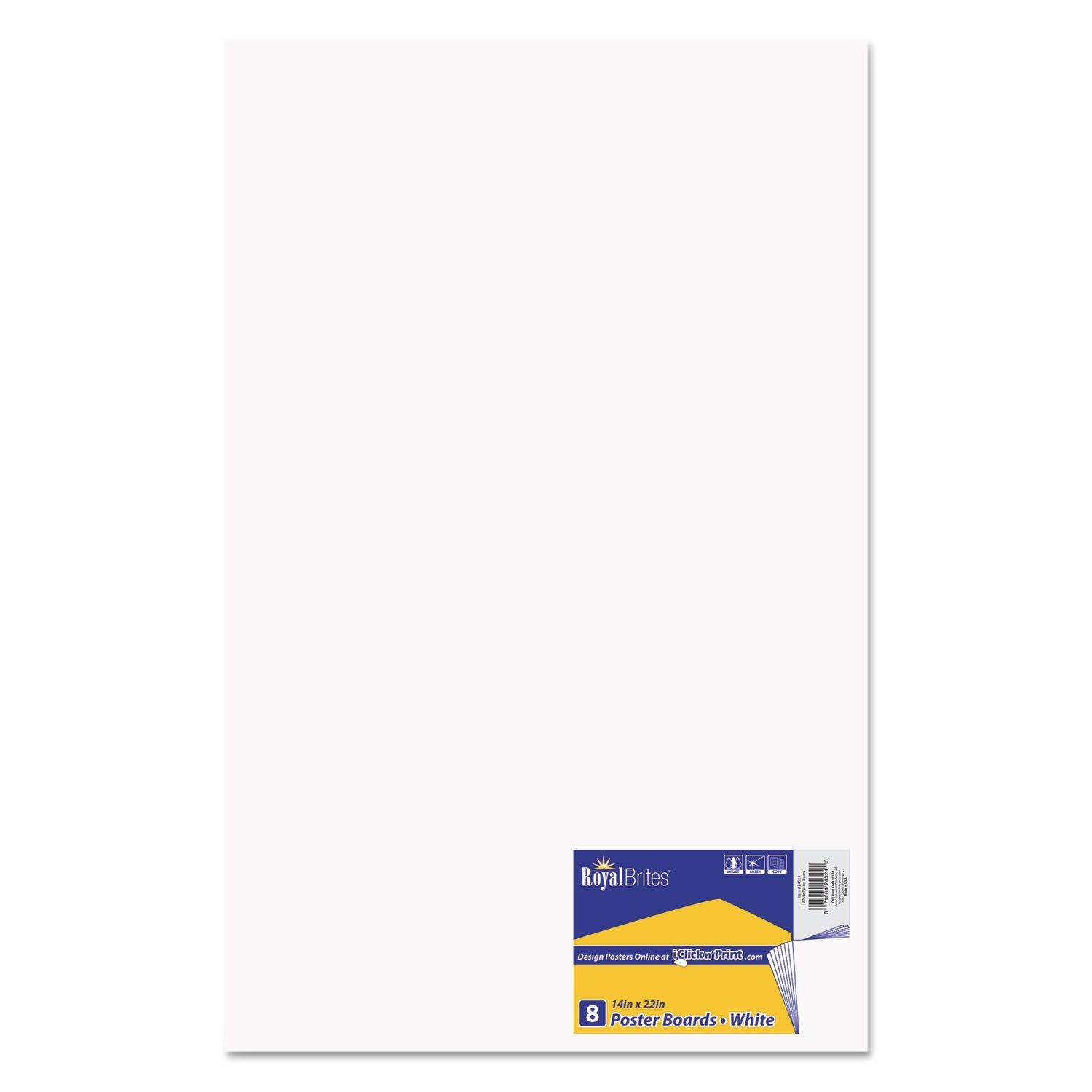 Royal Brites Premium Coated Poster Board, 14 X 22, White, 8/pack