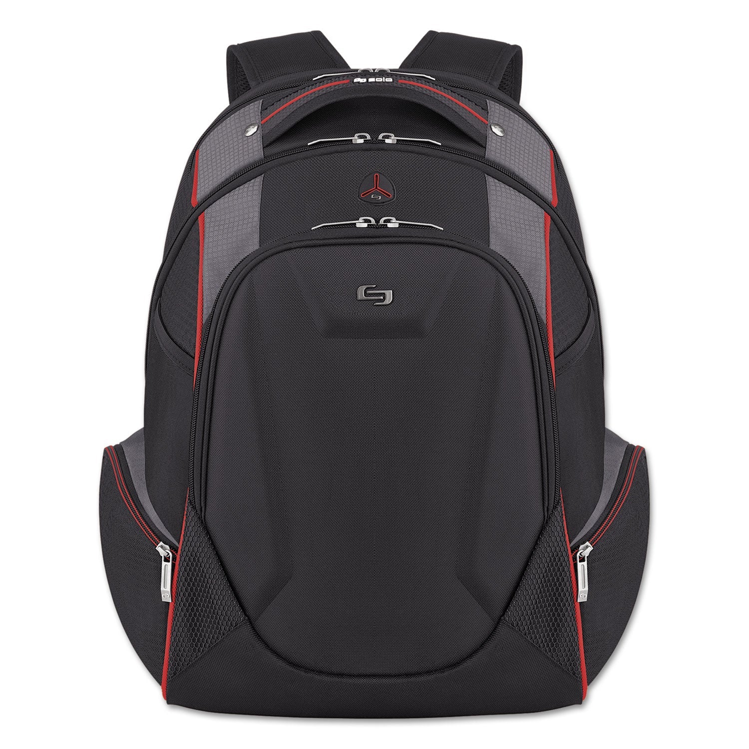 Solo Launch Laptop Backpack, Fits Devices Up to 17.3", Polyester, 12.5 x 8 x 19.5, Black/Gray/Red - Bloom Skins