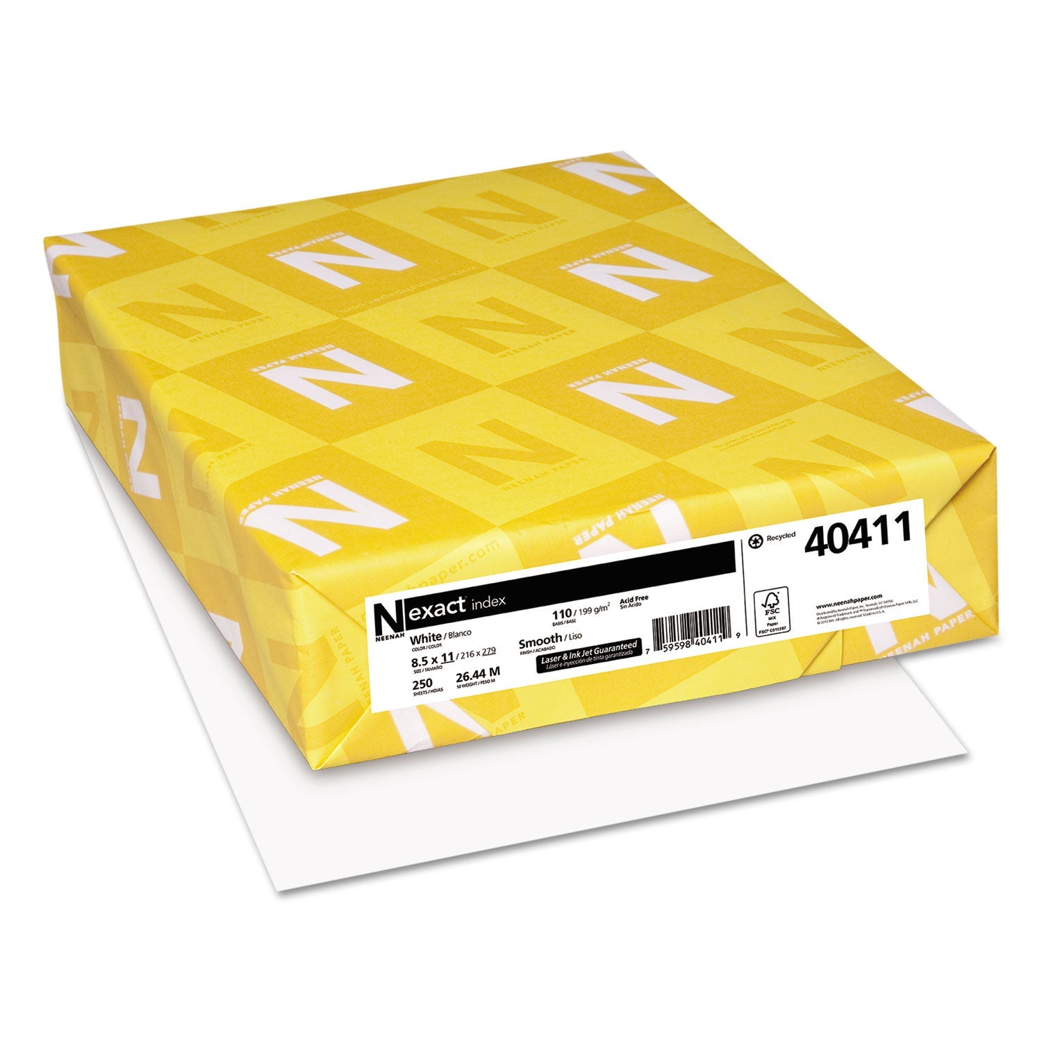 Neenah Paper Exact Index Card Stock, 94 Bright, 110 lb Index Weight, 8.5 x 11, White, 250/Pack