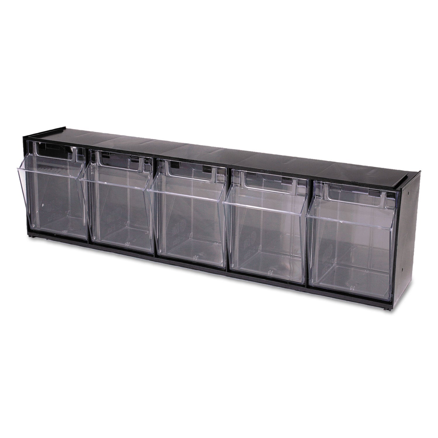 deflecto® Tilt Bin Interlocking Multi-Bin Storage Organizer, 5 Sections, 23.63" X 5.25" X 6.5", Black/clear
