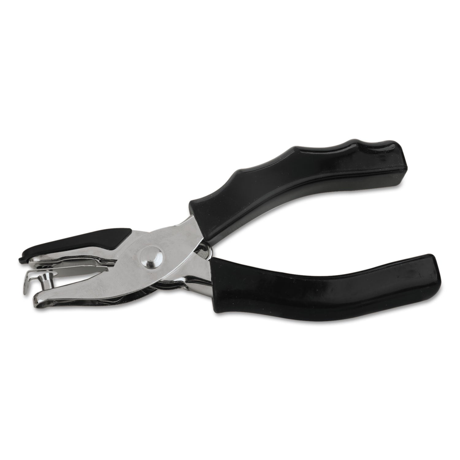 Universal® Eight-Sheet Handheld One-Hole Punch, 1/4" Holes, Metal With Rubber Grip, Black