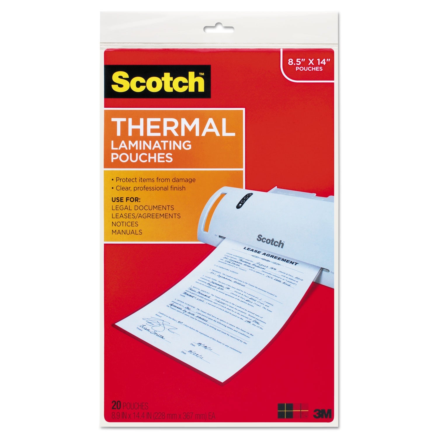 Scotch™ Laminating Pouches, 3 Mil, 8.5" X 14", Gloss Clear, 20/pack