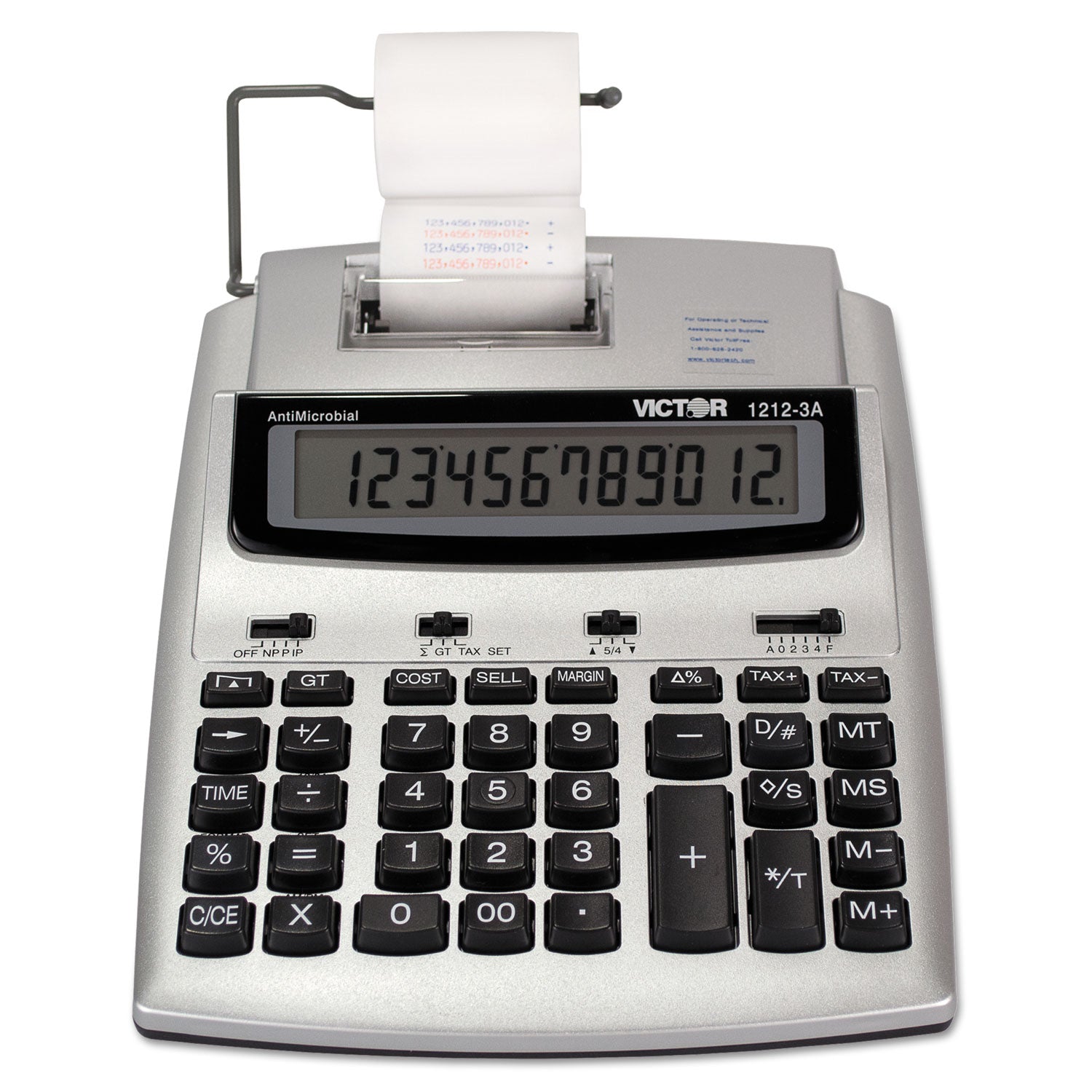 Victor® 1212-3A Antimicrobial Printing Calculator, Black/Red Print, 2.7 Lines/Sec