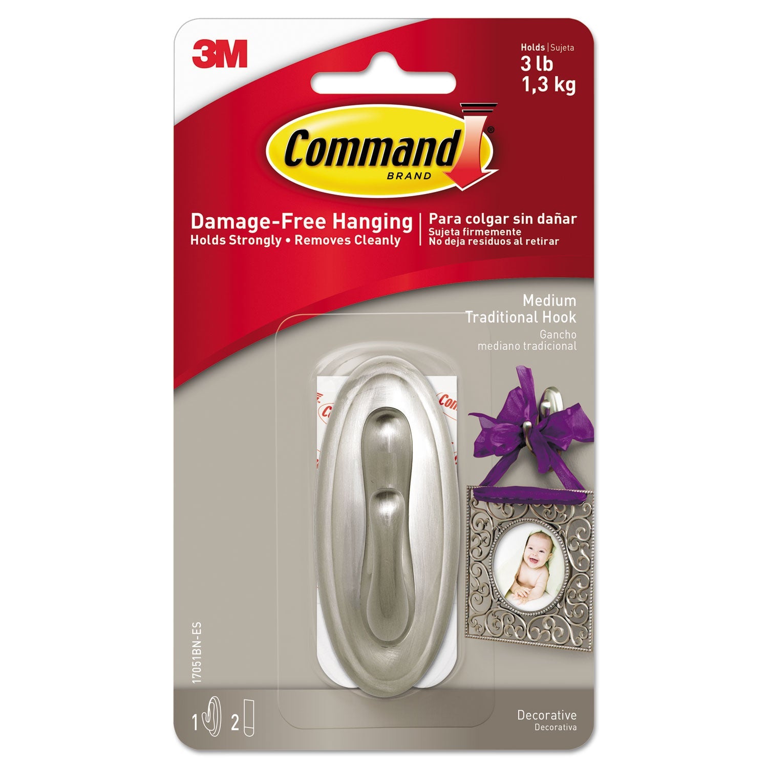 Decorative Hooks | Medium, Brushed Nickel, Command™