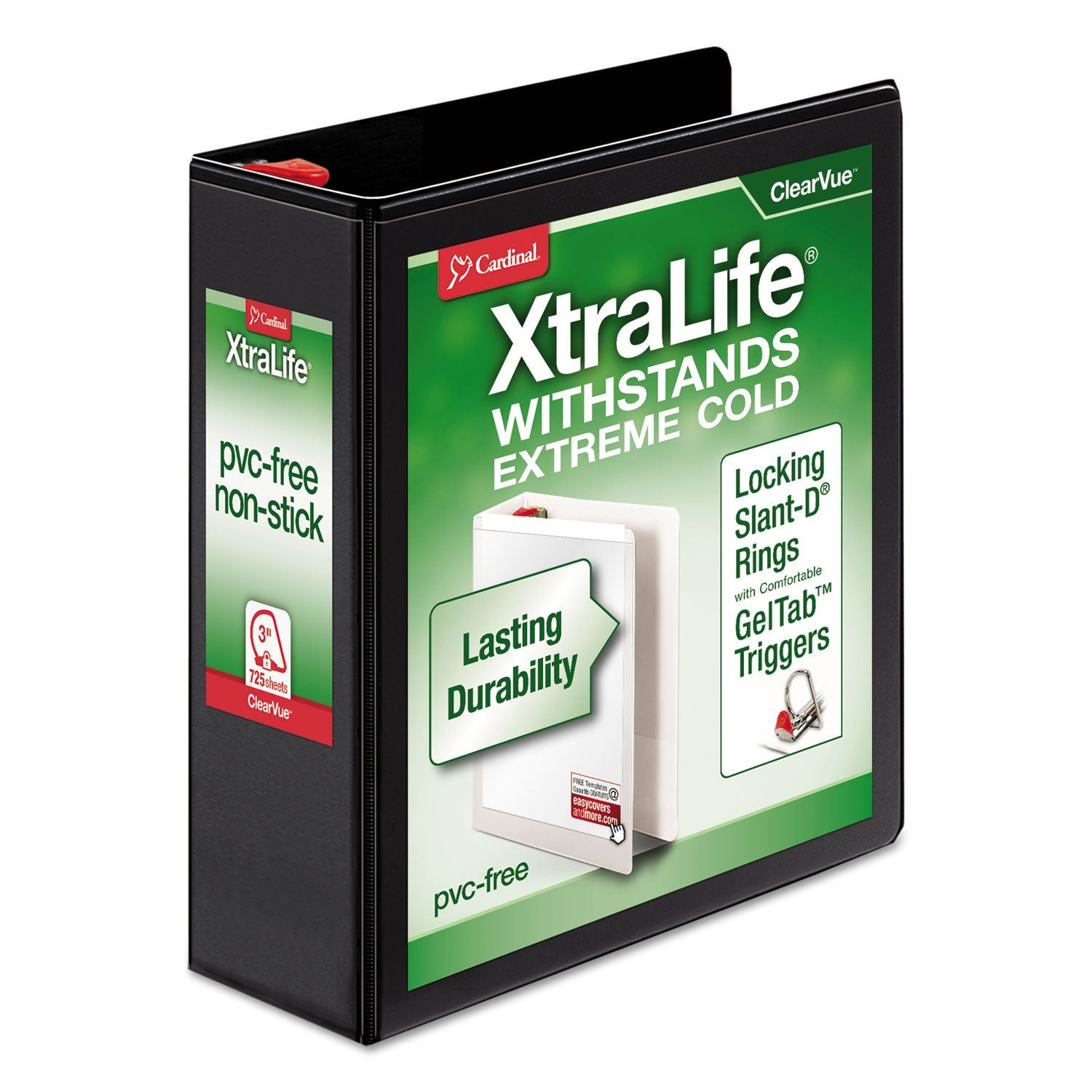 Cardinal® XtraLife ClearVue Non-Stick Slant-D Ring Binder, 3 Rings, 3" Capacity, 11 x 8.5, Black - Bloom Skins