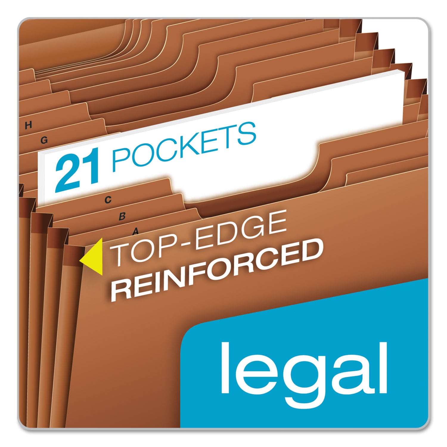 Pendaflex® Heavy-Duty Expanding File with Reinforced Flap, 21 Sections, Elastic Cord Closure, 1/3-Cut Tabs, Legal Size, Redrope