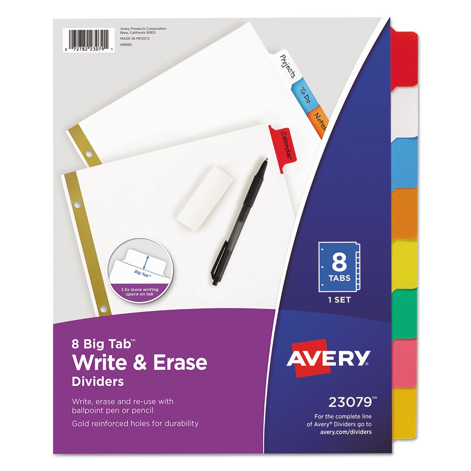Avery® Write and Erase Big Tab Paper Dividers, 8-Tab, 11 x 8.5, White, Assorted Tabs,1 Set