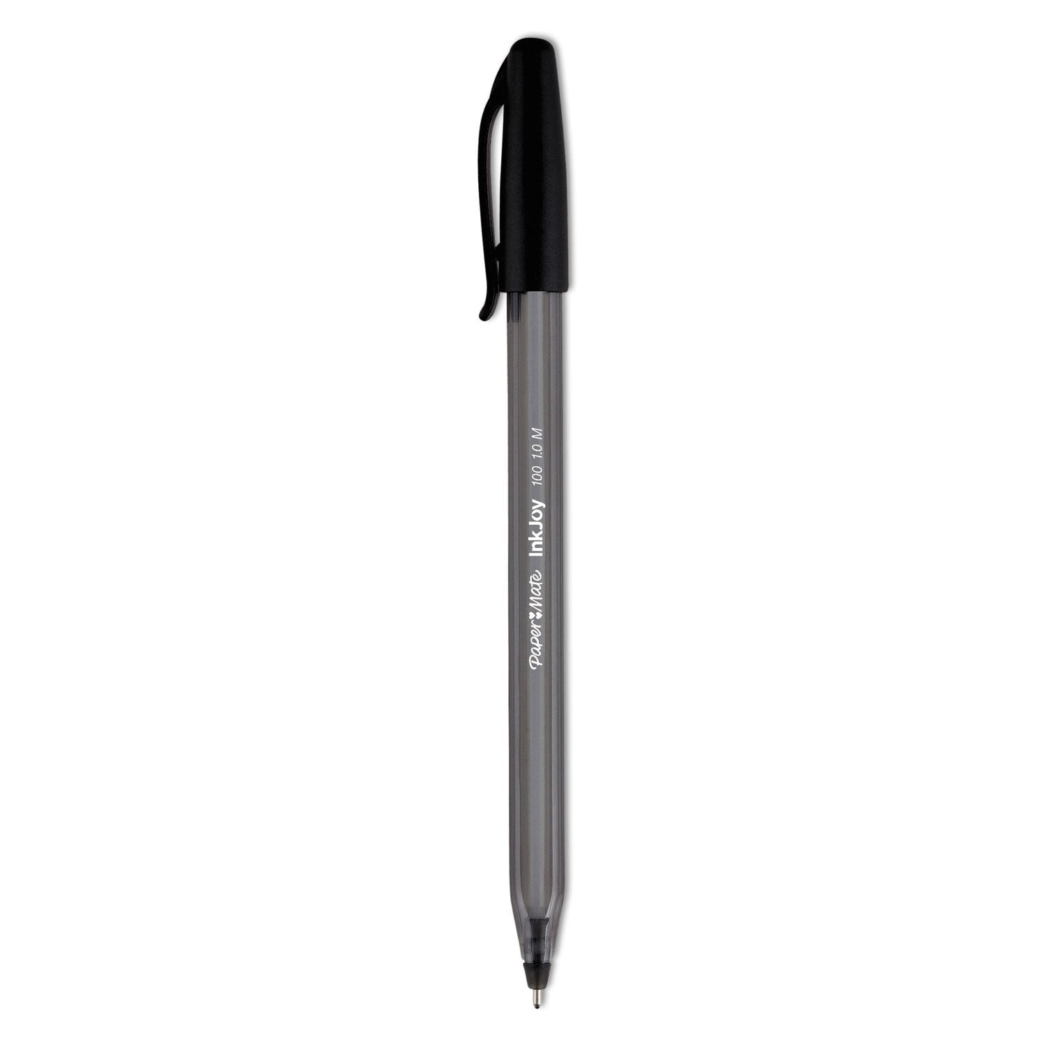 Paper Mate® InkJoy 100 Ballpoint Pen, Stick, Medium 1 mm, Black Ink, Smoke/Black Barrel, Dozen - Bloom Skins
