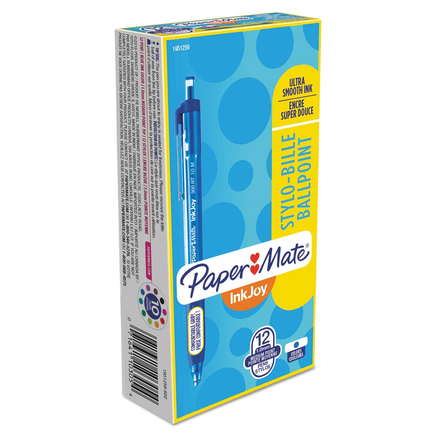 Paper Mate® Inkjoy 300 Rt Ballpoint Pen, Retractable, Medium 1 Mm, Blue Ink, Blue Barrel, Dozen