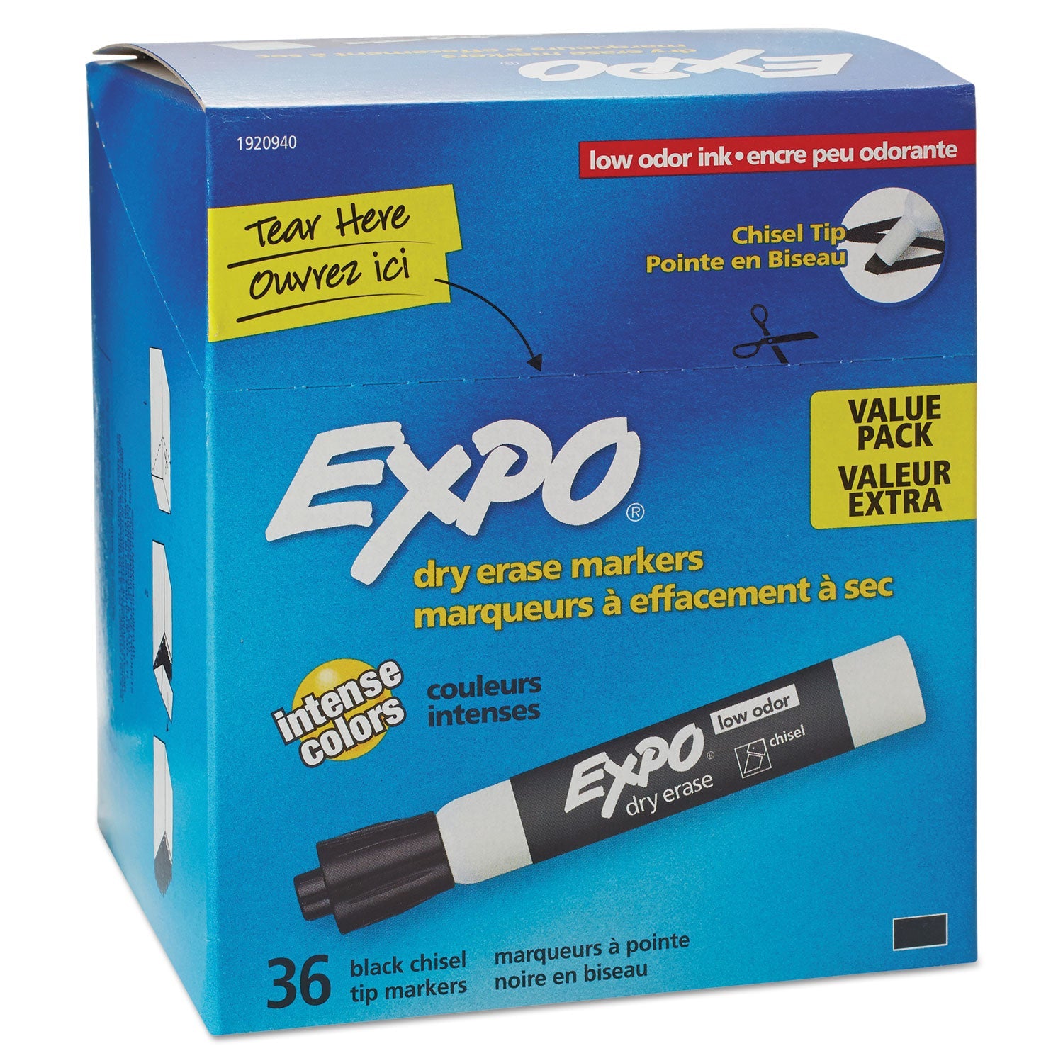 EXPO® Low-Odor Dry-Erase Marker Value Pack, Broad Chisel Tip, Black, 36/Box