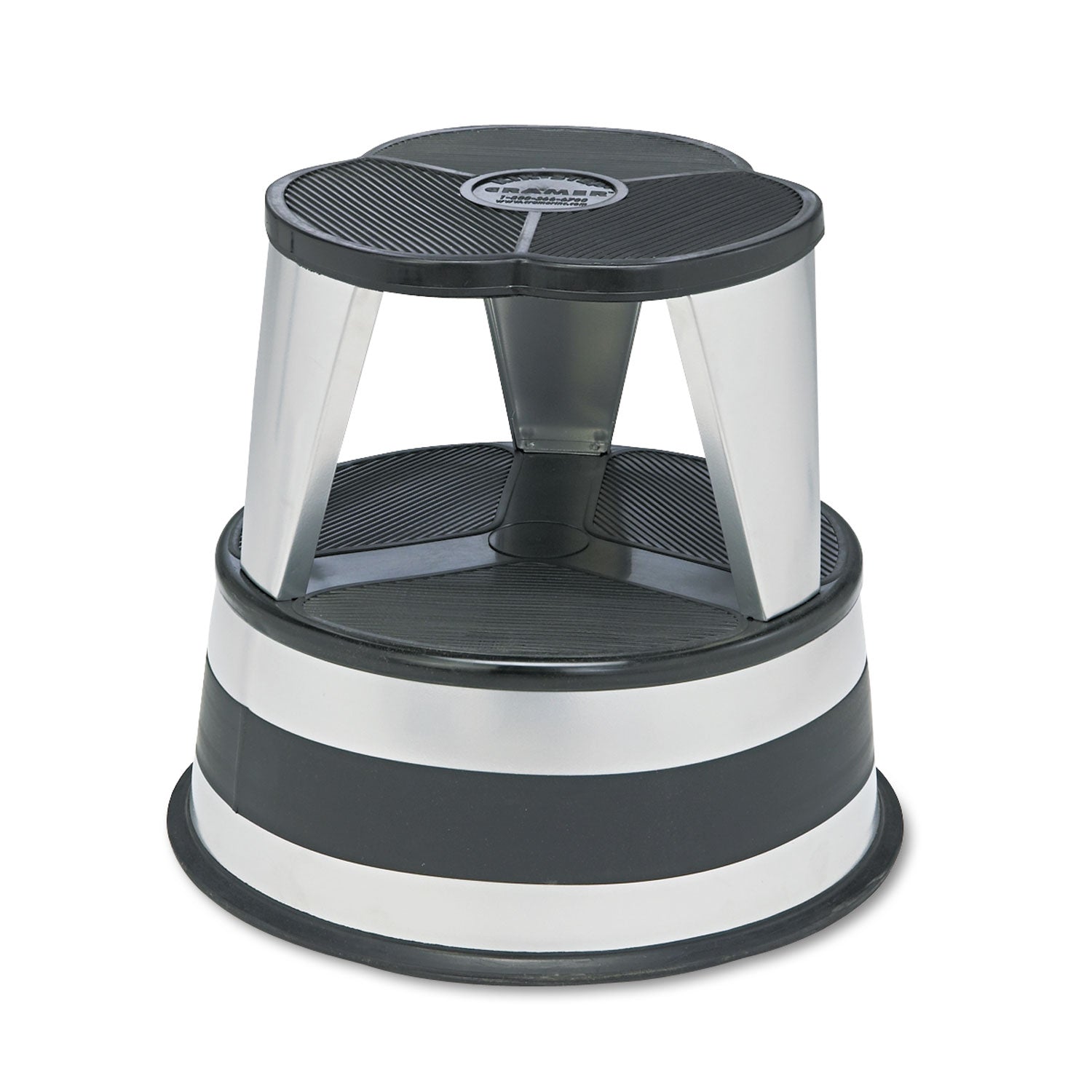 Cramer® Kik-Step Steel Step Stool, 2-Step, 350 lb Capacity, 16" Diameter x 14.25"h, Silvertone