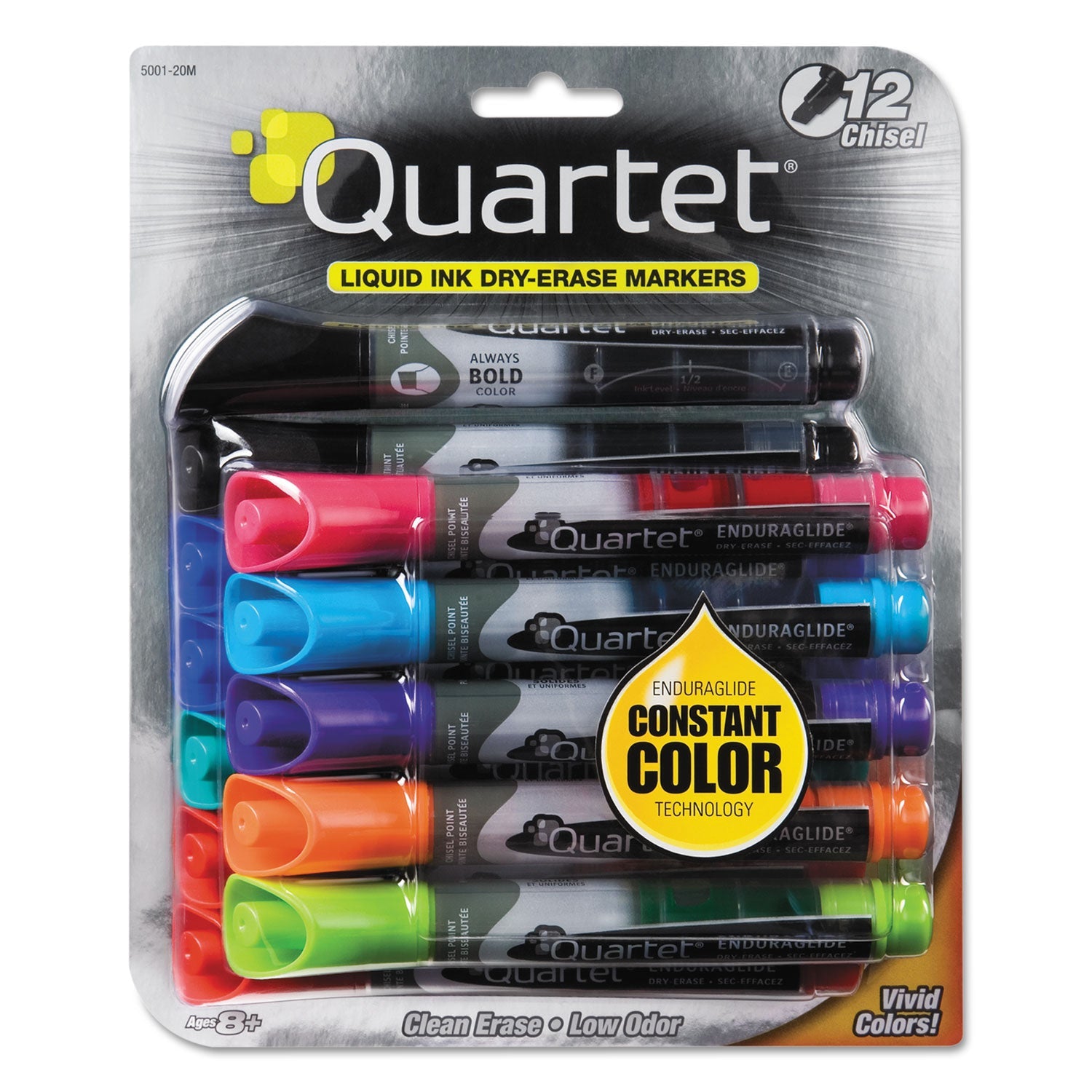 Quartet® Enduraglide Dry Erase Marker, Broad Chisel Tip, Nine Assorted Colors, 12/set