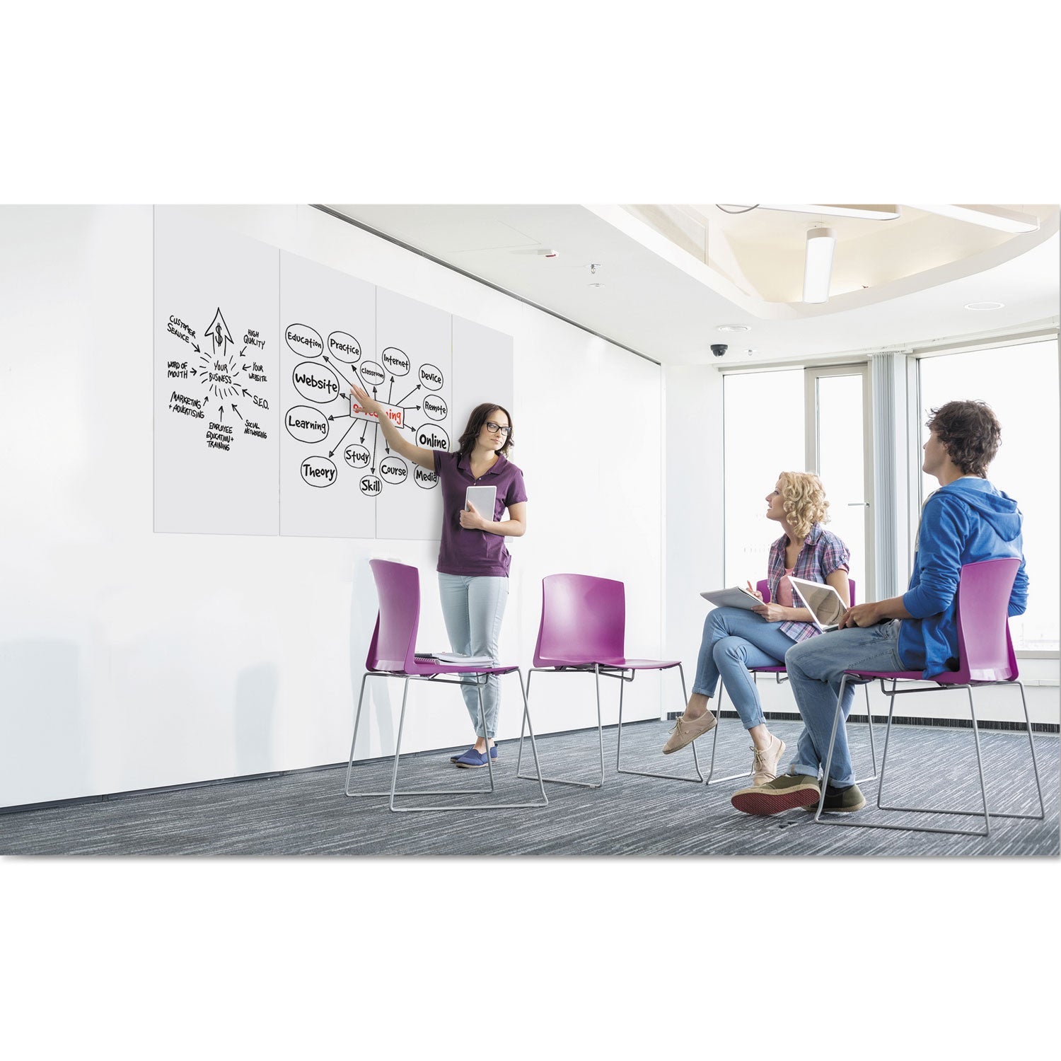 MasterVision® Magnetic Dry Erase Tile Board, 29.5" x 45", White Surface