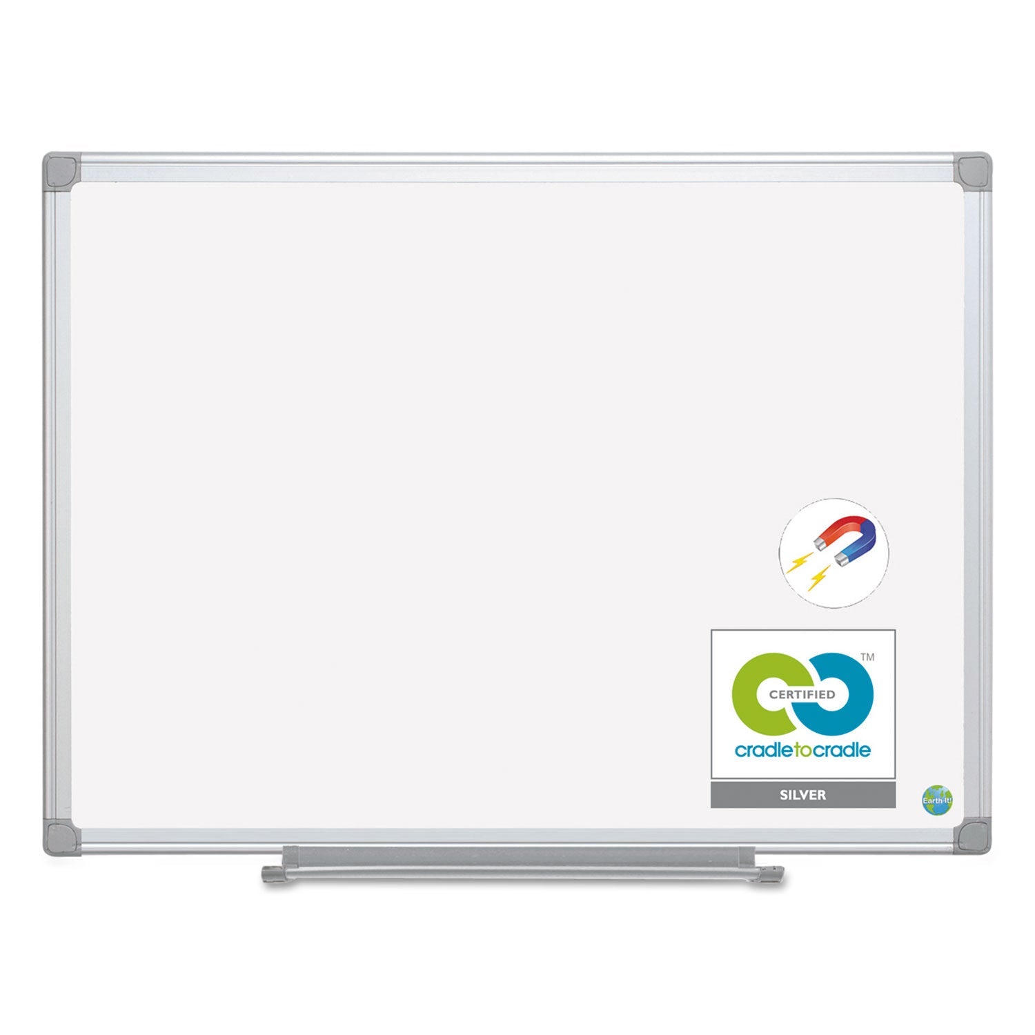 MasterVision® Earth Silver Easy Clean Magnetic Dry Erase Boards, 48" x 36", White Surface, Satin Aluminum Frame