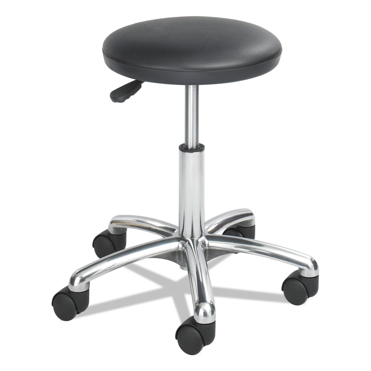 Safco® Height-Adjustable Lab Stool, Backless, Supports Up To 250 Lb, 16" To 21" Seat Height, Black Seat, Chrome Base