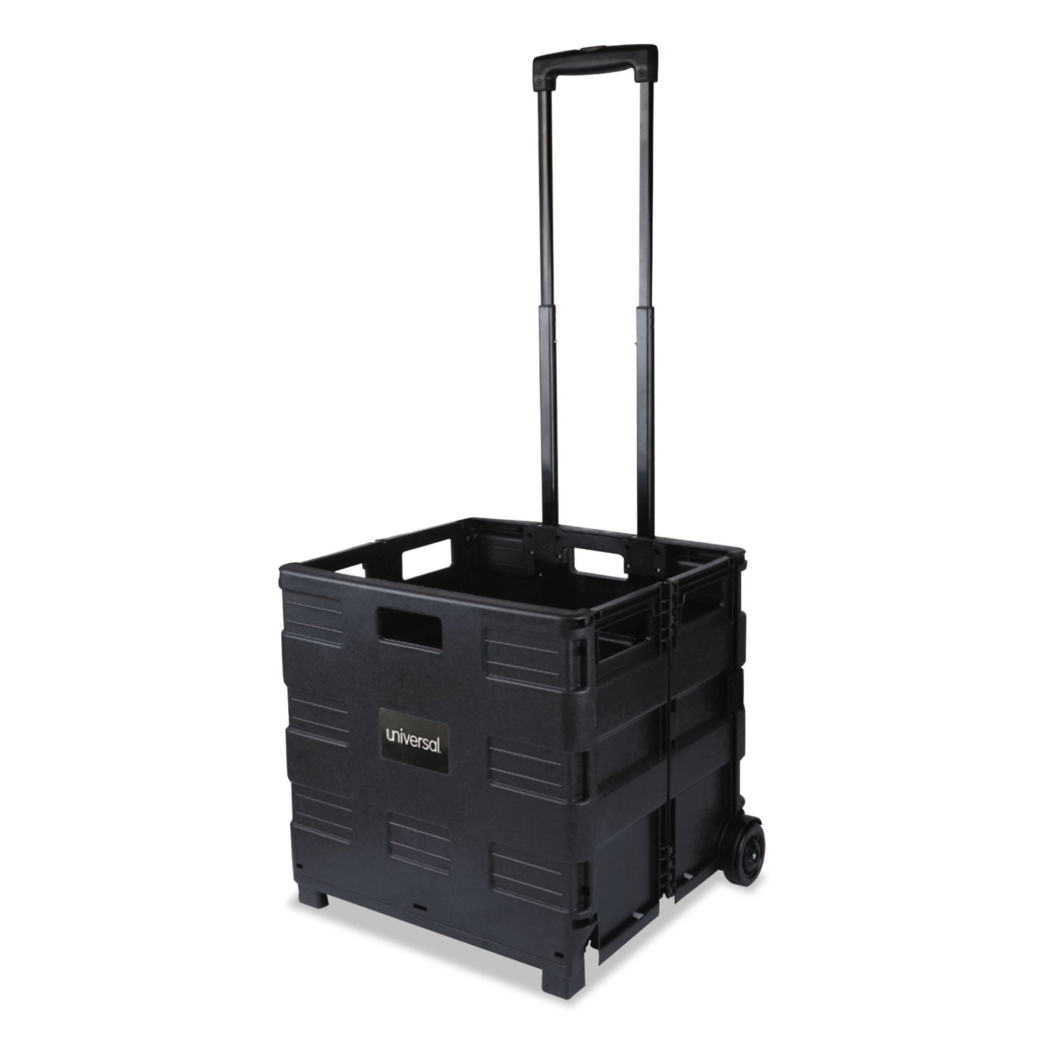 Universal® Collapsible Mobile Storage Crate, Plastic, 18.25 x 15 x 18.25 to 39.37, Black