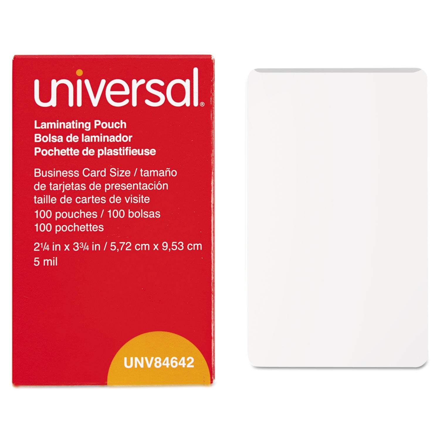 Universal® Laminating Pouches, 5 Mil, 3.75" X 2.25", Gloss Clear, 100/box
