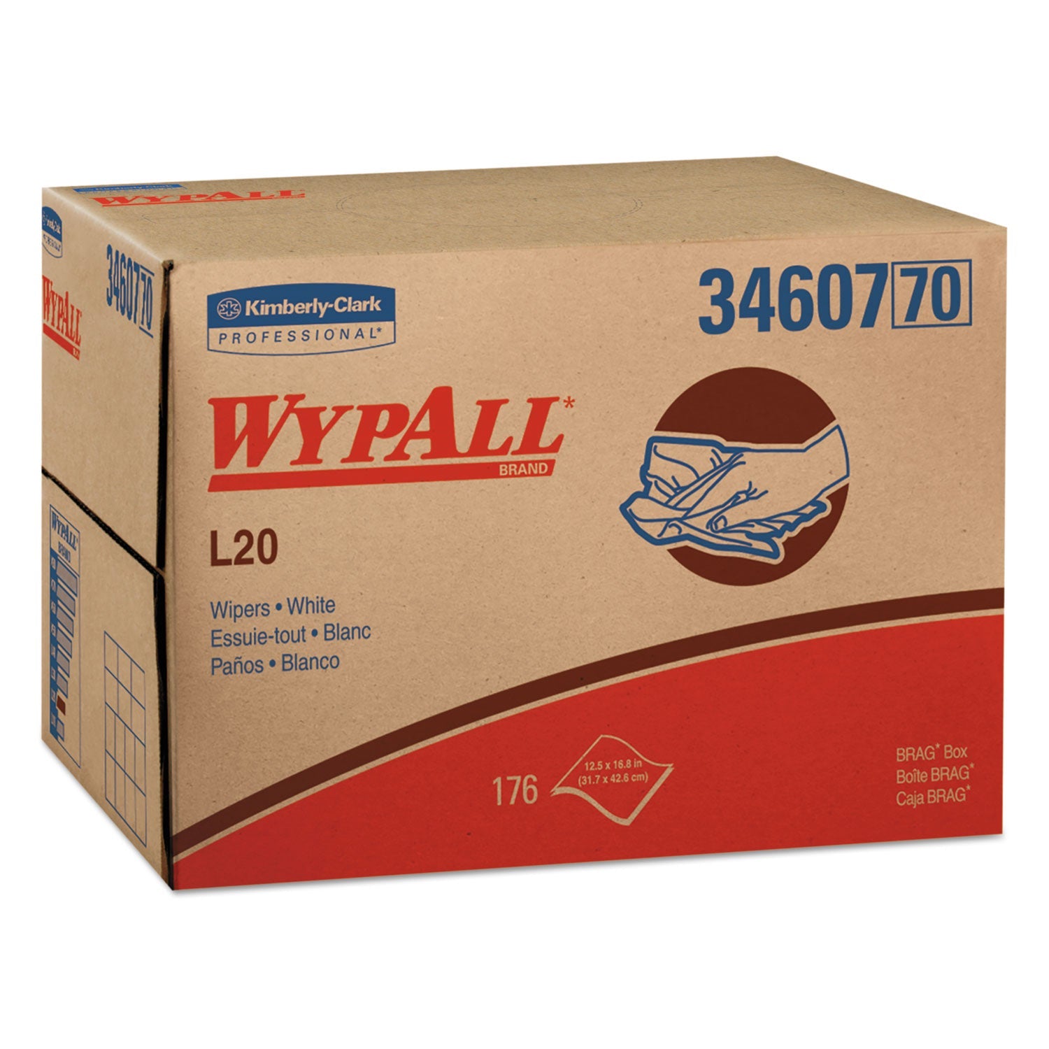WypAll® L20 Towels, BRAG Box, Multi-Ply, 12.5 x 16.8, Unscented, White, 176/Box