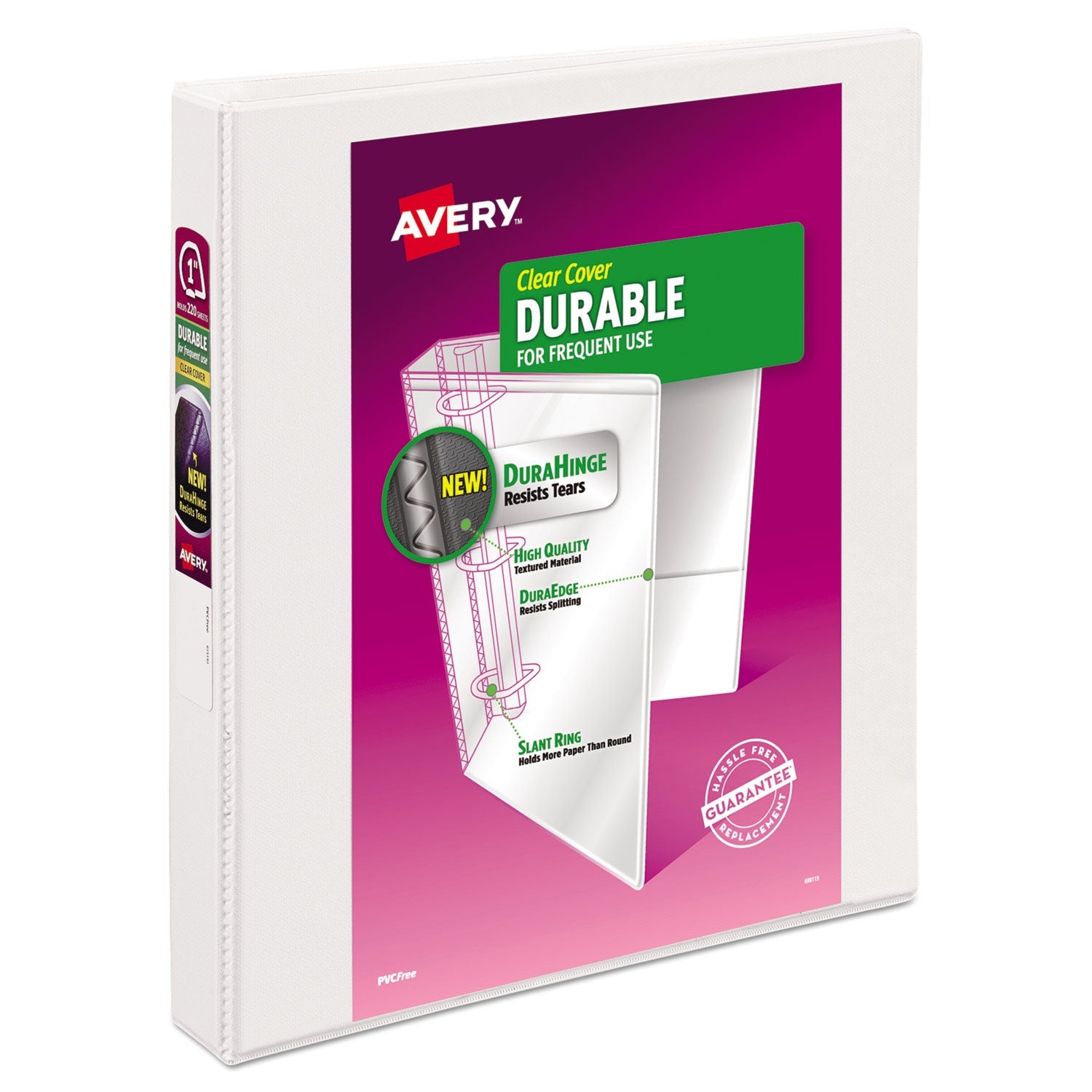 Avery® Durable View Binder With Durahinge And Slant Rings, 3 Rings, 1" Capacity, 11 X 8.5, White