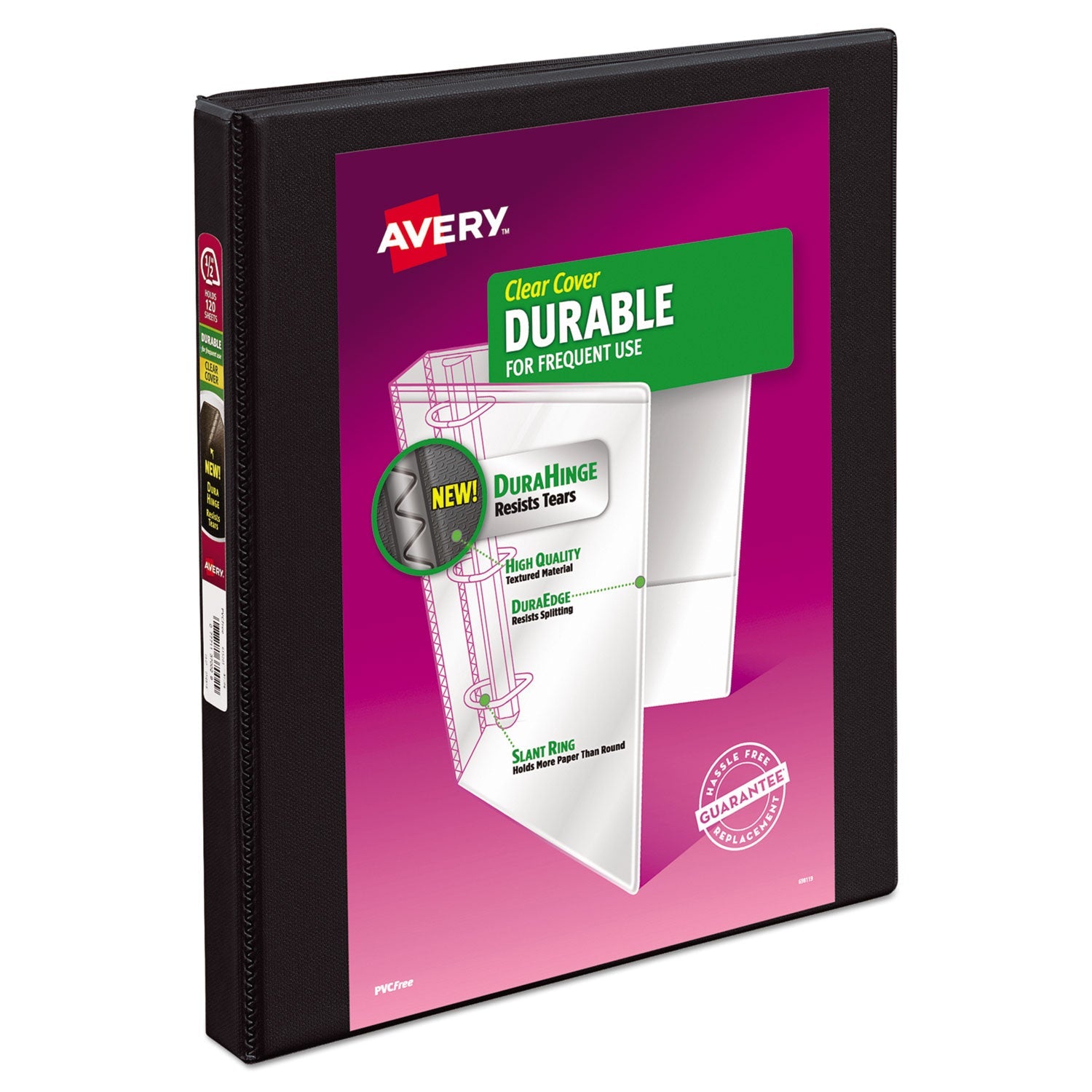 Avery® Durable View Binder With Durahinge And Slant Rings, 3 Rings, 0.5" Capacity, 11 X 8.5, Black