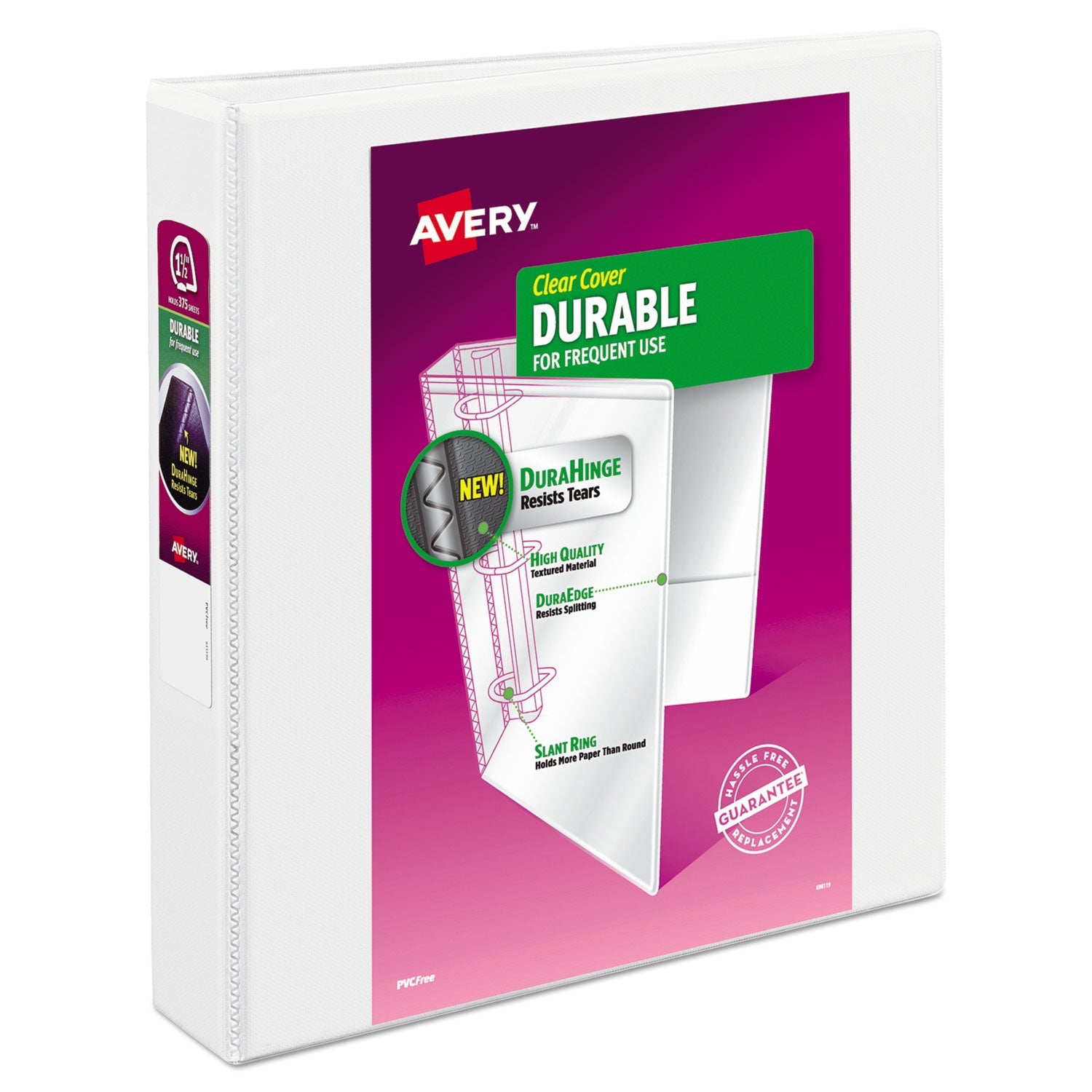 Avery® Durable View Binder With Durahinge And Slant Rings, 3 Rings, 1.5" Capacity, 11 X 8.5, White