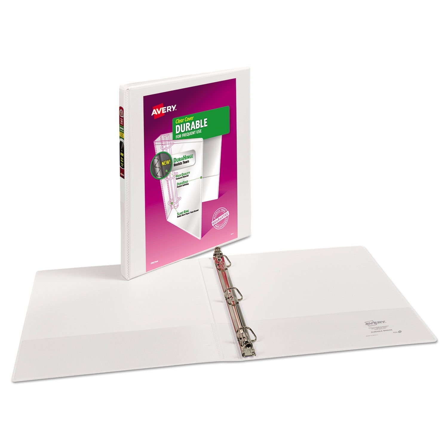 Avery® Durable View Binder With Durahinge And Slant Rings, 3 Rings, 0.5" Capacity, 11 X 8.5, White