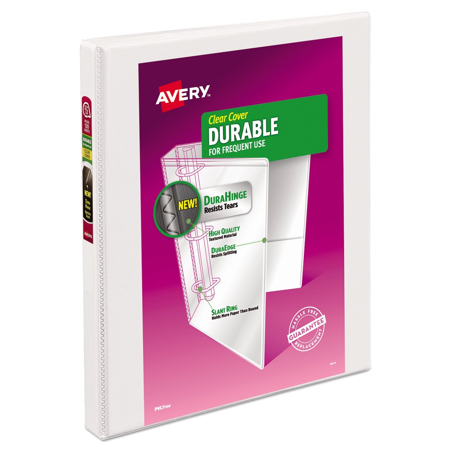 Avery® Durable View Binder With Durahinge And Slant Rings, 3 Rings, 0.5" Capacity, 11 X 8.5, White