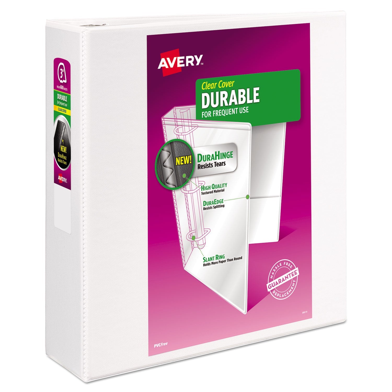 Avery® Durable View Binder With Durahinge And Slant Rings, 3 Rings, 3" Capacity, 11 X 8.5, White