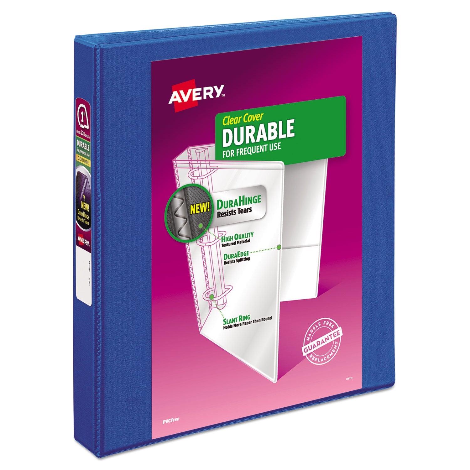 Avery® Durable View Binder With Durahinge And Slant Rings, 3 Rings, 1" Capacity, 11 X 8.5, Blue