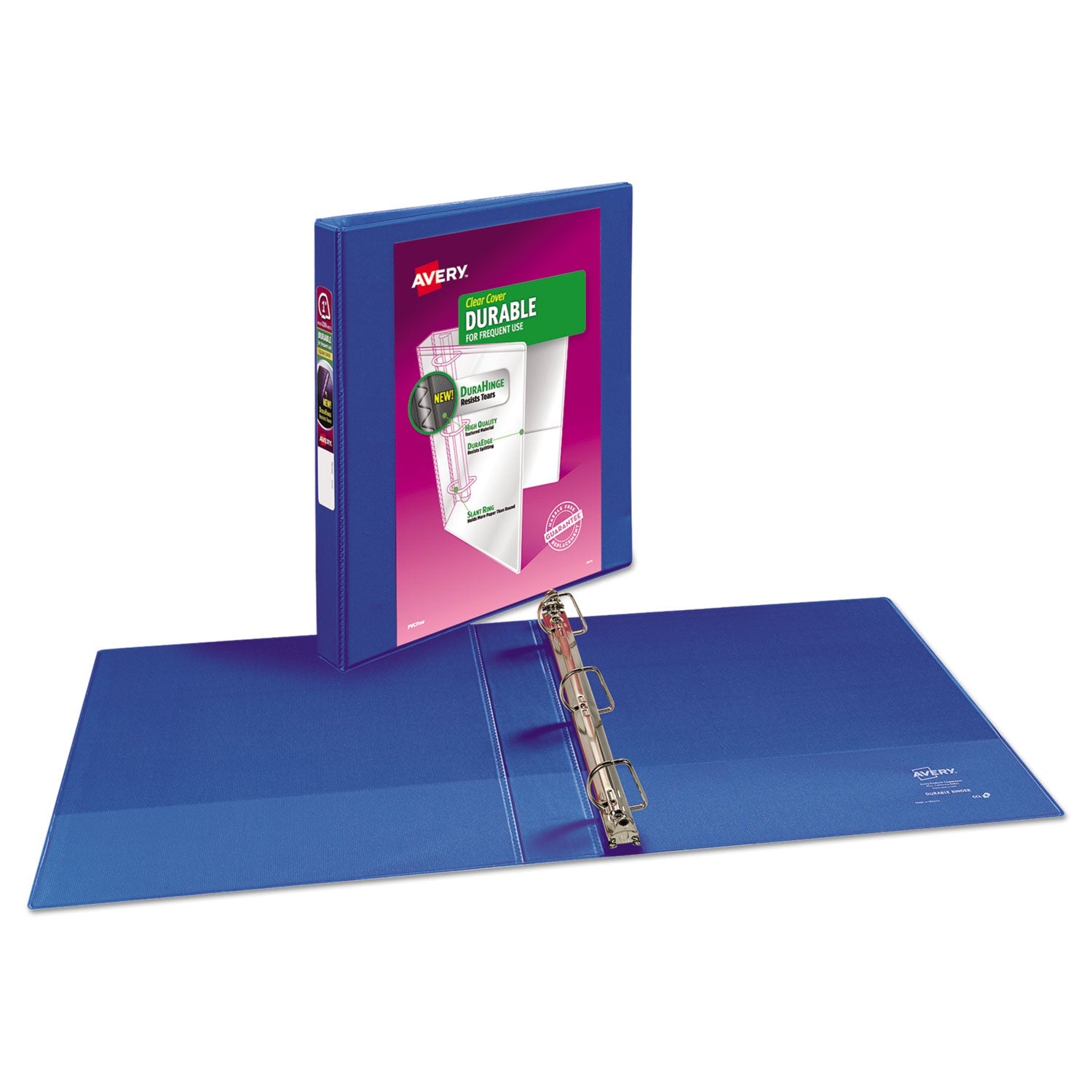 Avery® Durable View Binder With Durahinge And Slant Rings, 3 Rings, 1" Capacity, 11 X 8.5, Blue