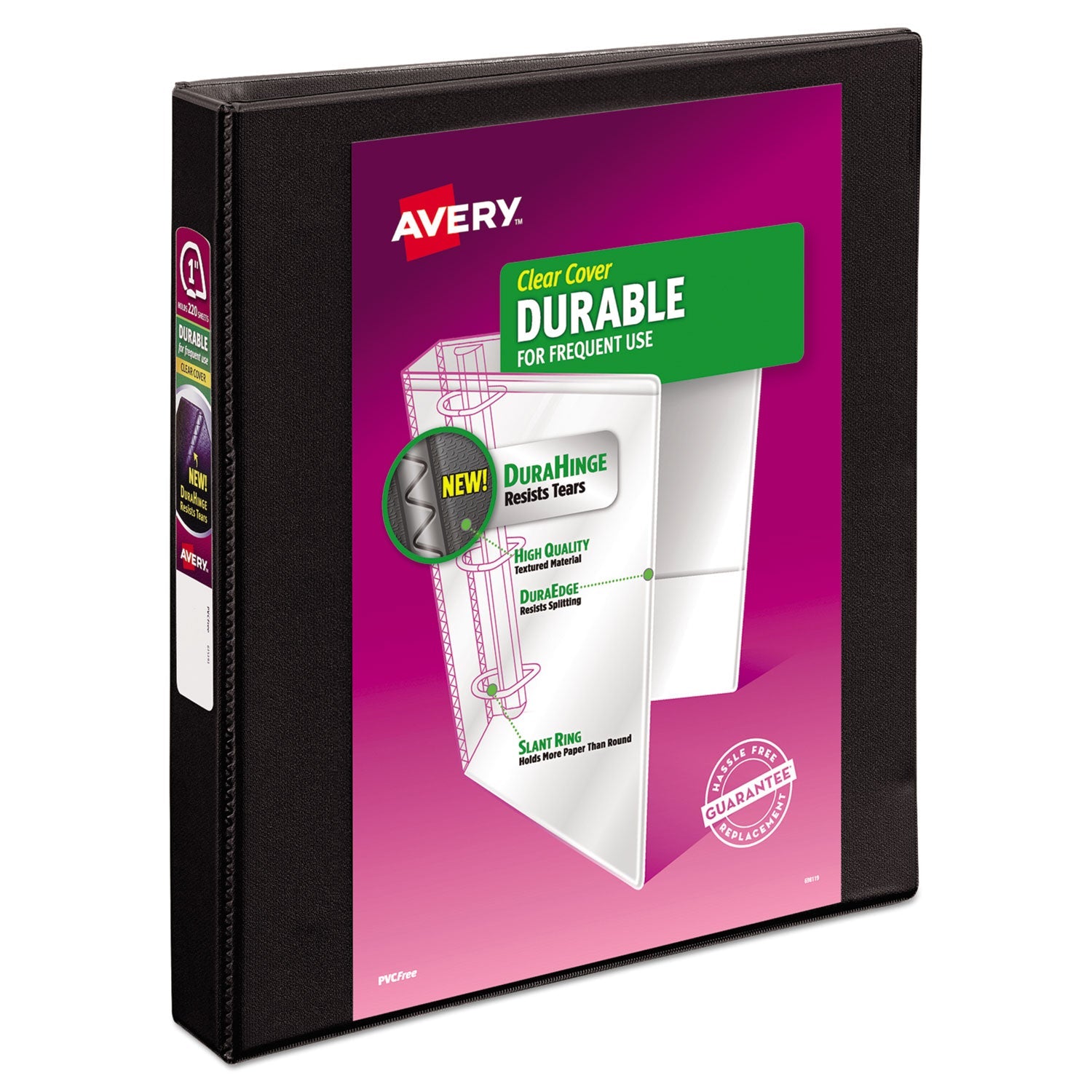 Avery® Durable View Binder With Durahinge And Slant Rings, 3 Rings, 1" Capacity, 11 X 8.5, Black