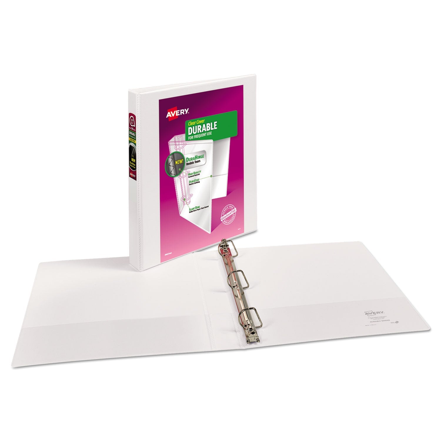 Avery® Durable View Binder With Durahinge And Slant Rings, 3 Rings, 1" Capacity, 11 X 8.5, White