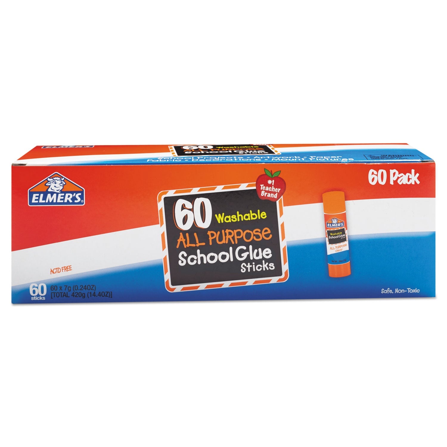 Elmer's® Washable School Glue Sticks, 0.24 Oz, Applies And Dries Clear, 60/box