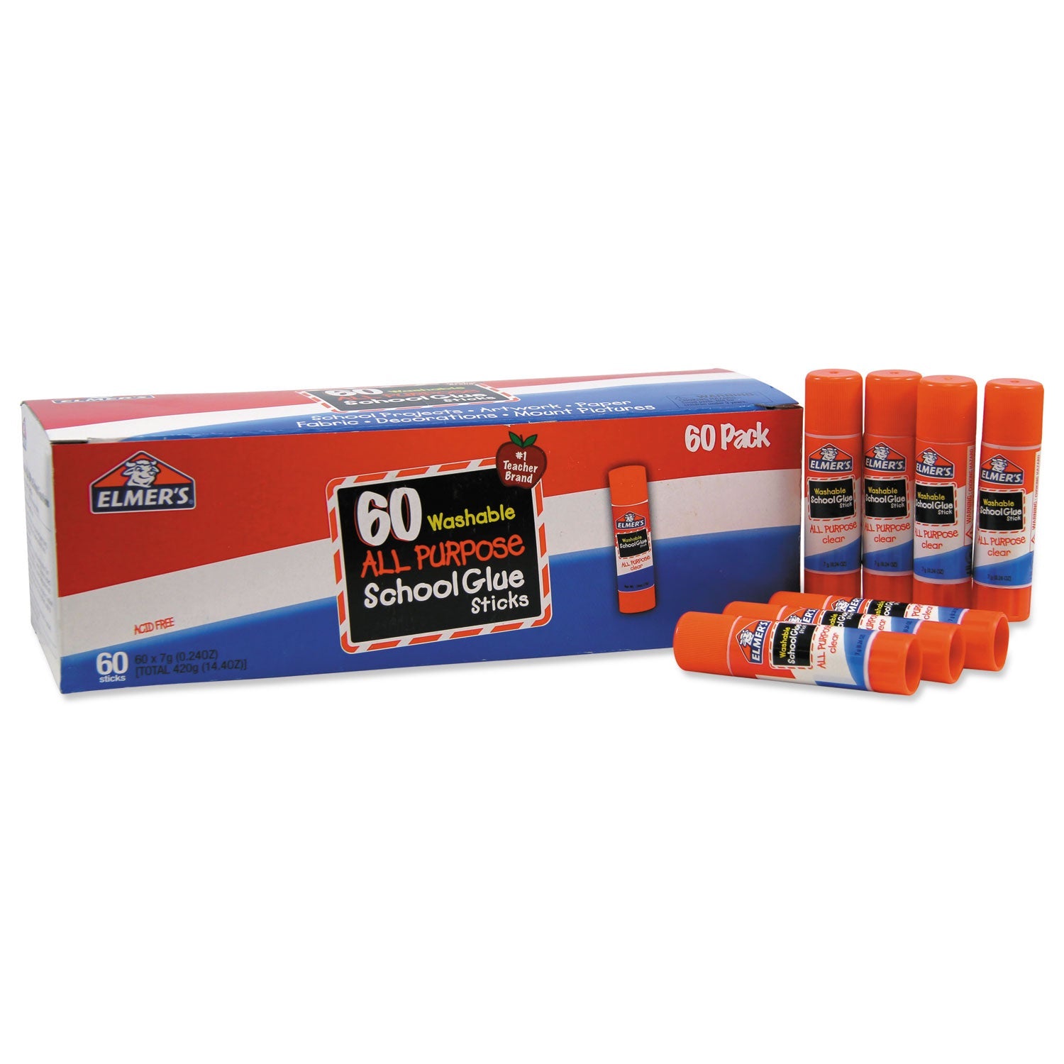 Elmer's® Washable School Glue Sticks, 0.24 Oz, Applies And Dries Clear, 60/box