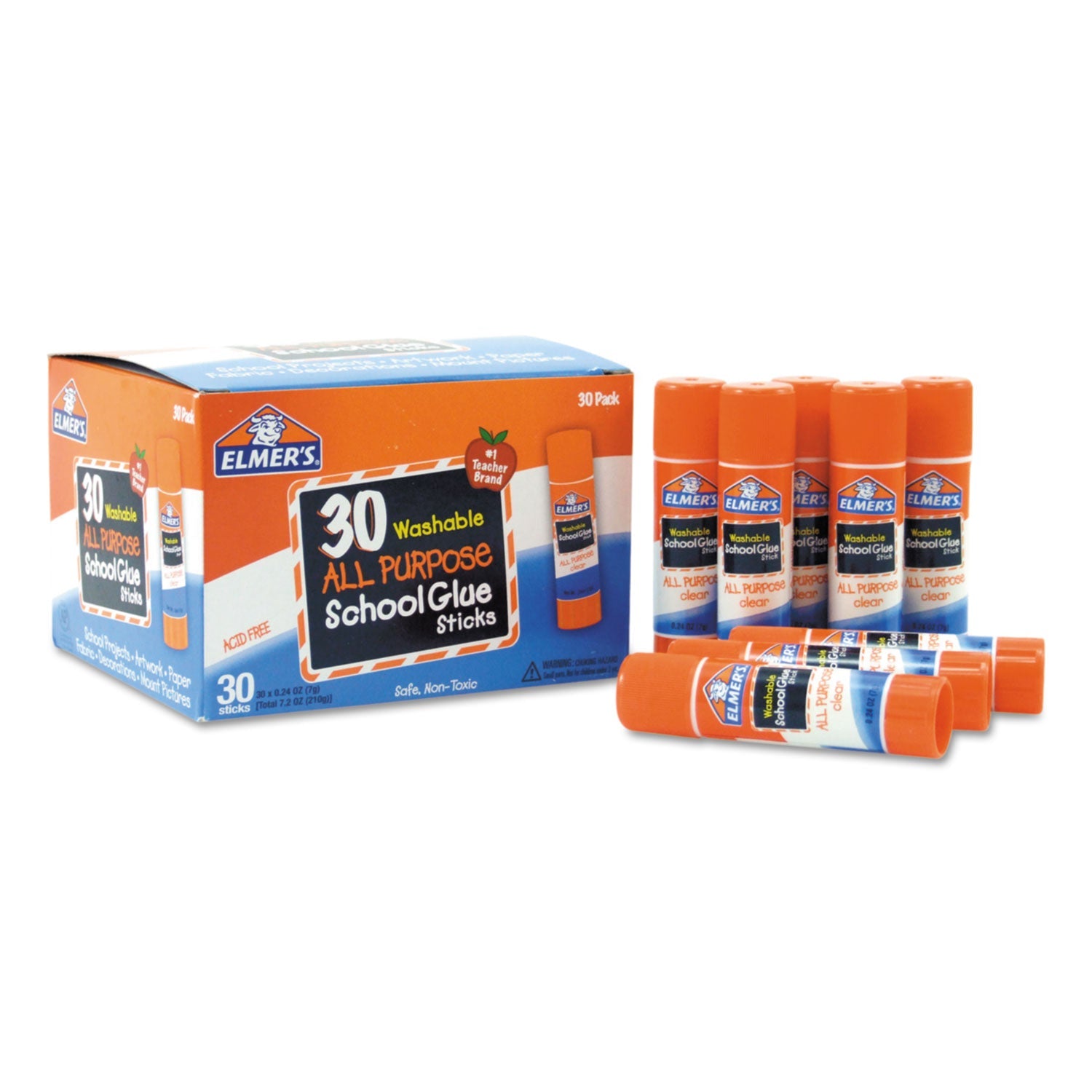 Elmer's® Washable School Glue Sticks, 0.24 Oz, Applies And Dries Clear, 30/box