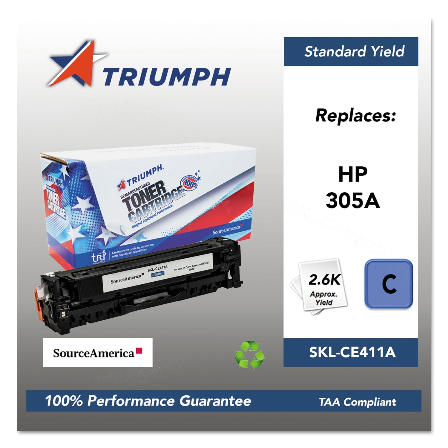 Triumph™ 751000nsh1285 Remanufactured Ce411a (305a) Toner, 2,600 Page-Yield, Cyan