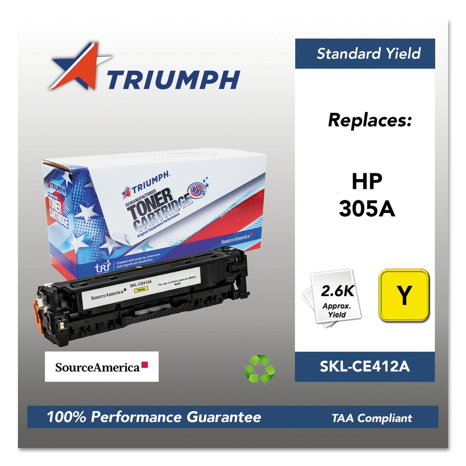 Triumph™ 751000nsh1286 Remanufactured Ce412a (305a) Toner, 2,600 Page-Yield, Yellow