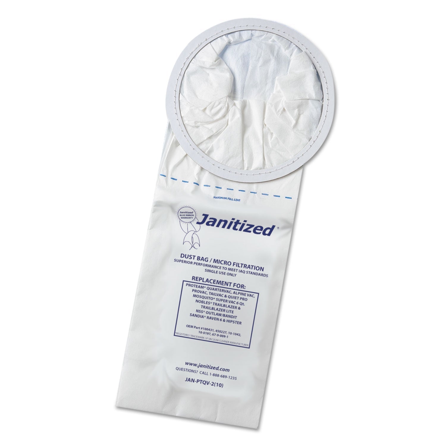 Janitized® Vacuum Filter Bags Designed to Fit ProTeam 6 qt QuarterVac, 100/Carton