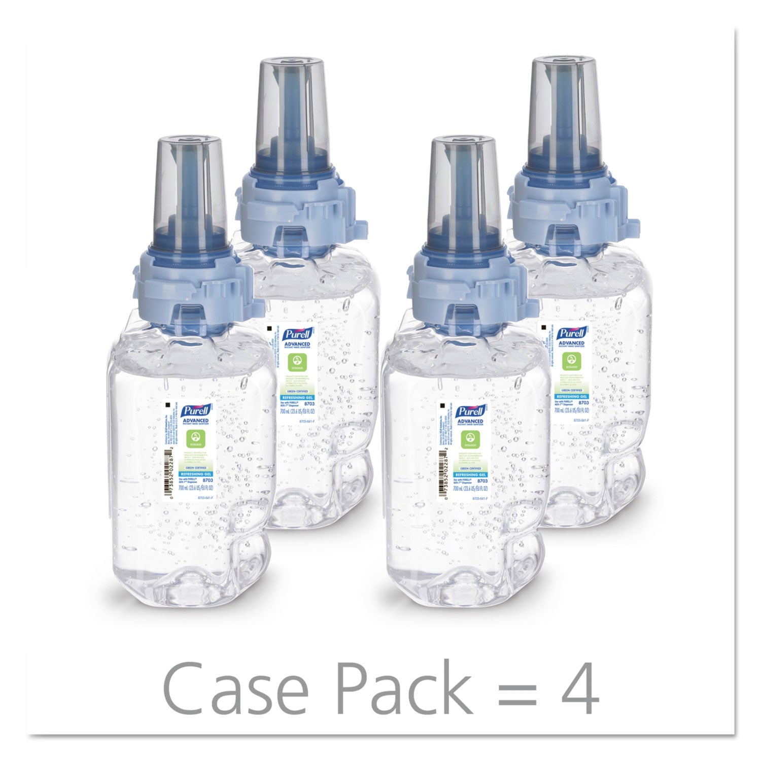 PURELL® Advanced Hand Sanitizer Green Certified Gel Refill, For ADX-7 Dispensers, 700 mL, Fragrance-Free, 4/Carton