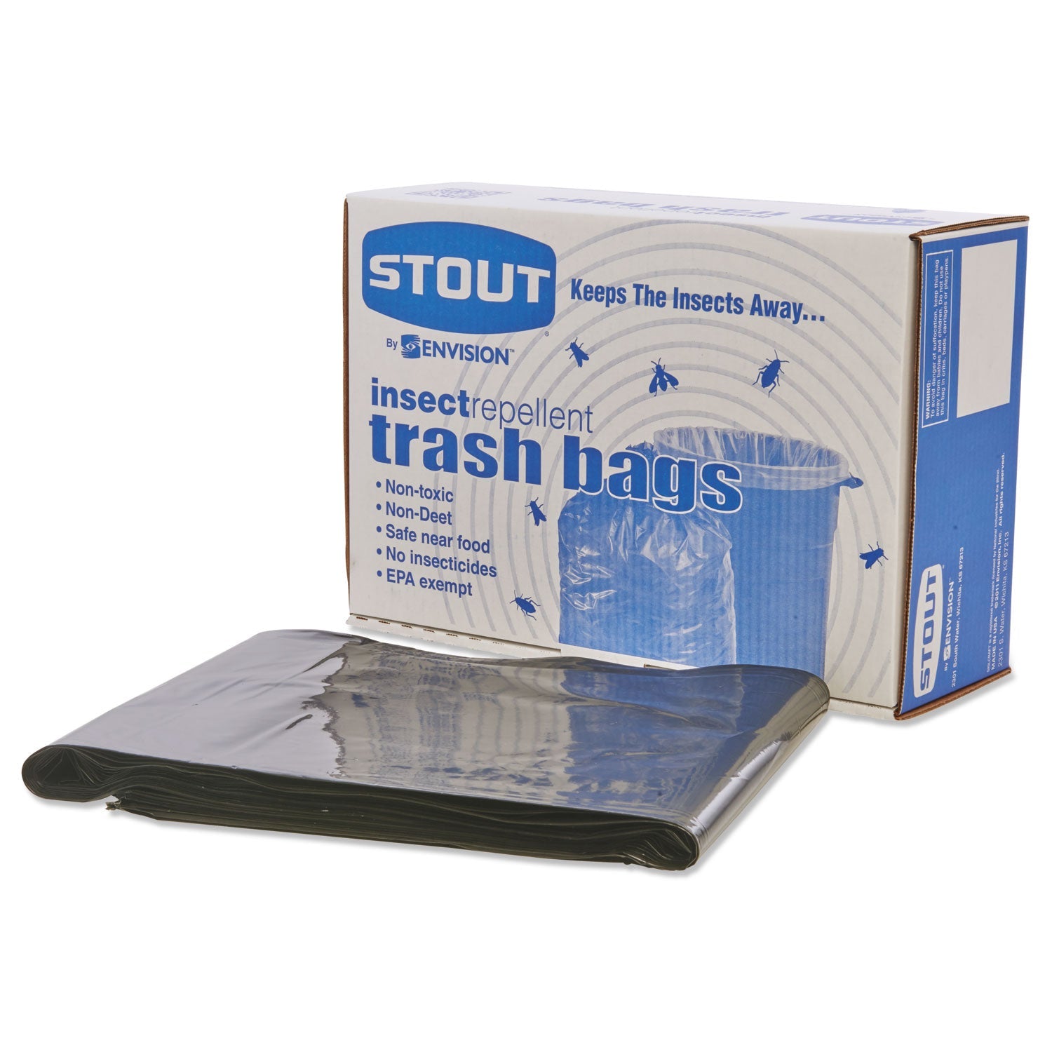 Stout® by Envision™ Insect-Repellent Trash Bags, 45 Gal, 2 Mil, 40" X 45", Black, 65/box