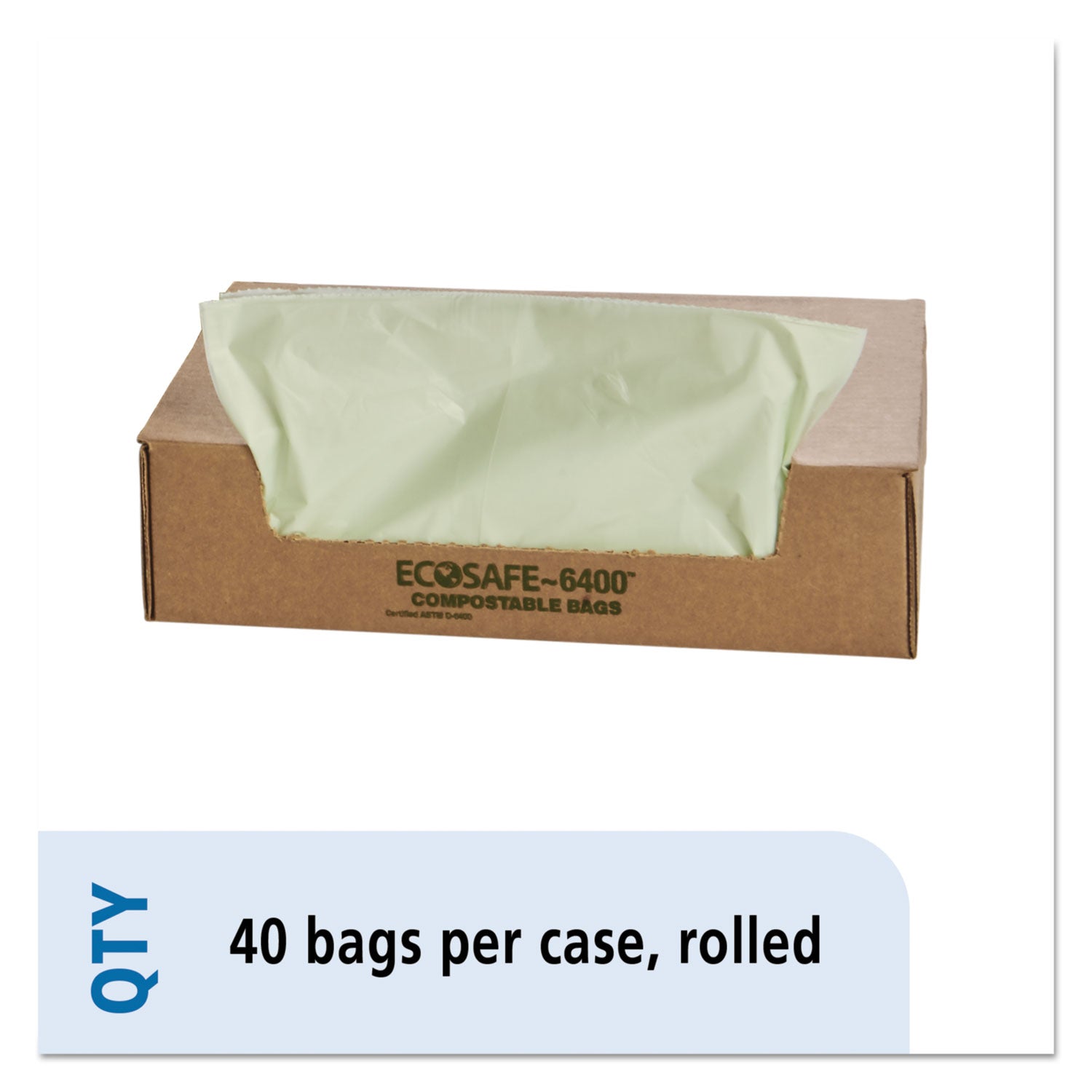 Stout® by Envision™ Ecosafe-6400 Bags, 48 Gal, 0.85 Mil, 42" X 48", Green, 40/box