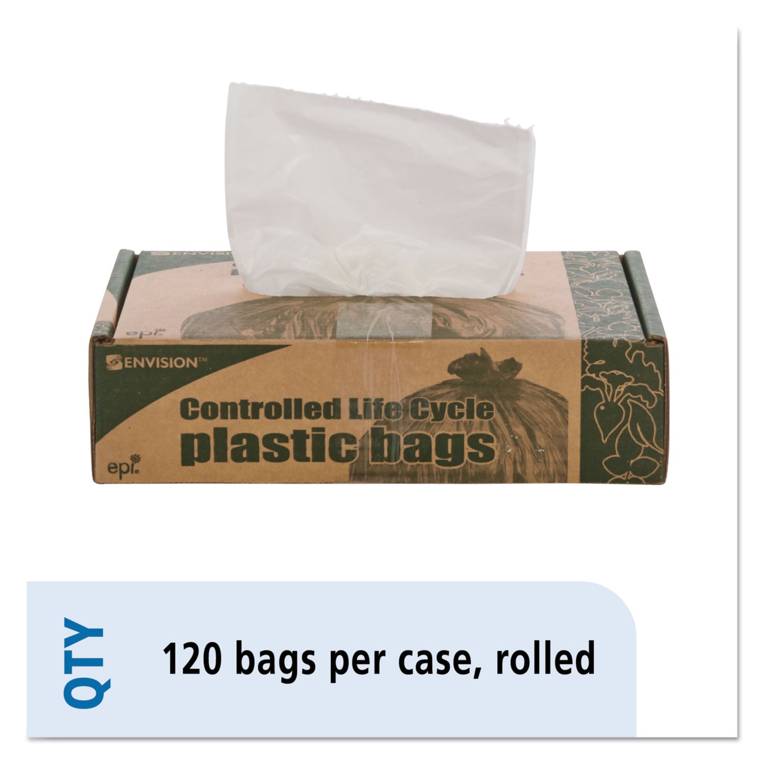 Stout® by Envision™ Controlled Life-Cycle Plastic Trash Bags, 13 Gal, 0.7 Mil, 24" X 30", White, 120/box