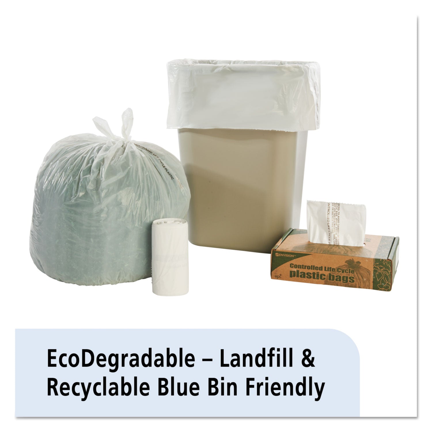 Stout® by Envision™ Controlled Life-Cycle Plastic Trash Bags, 13 Gal, 0.7 Mil, 24" X 30", White, 120/box