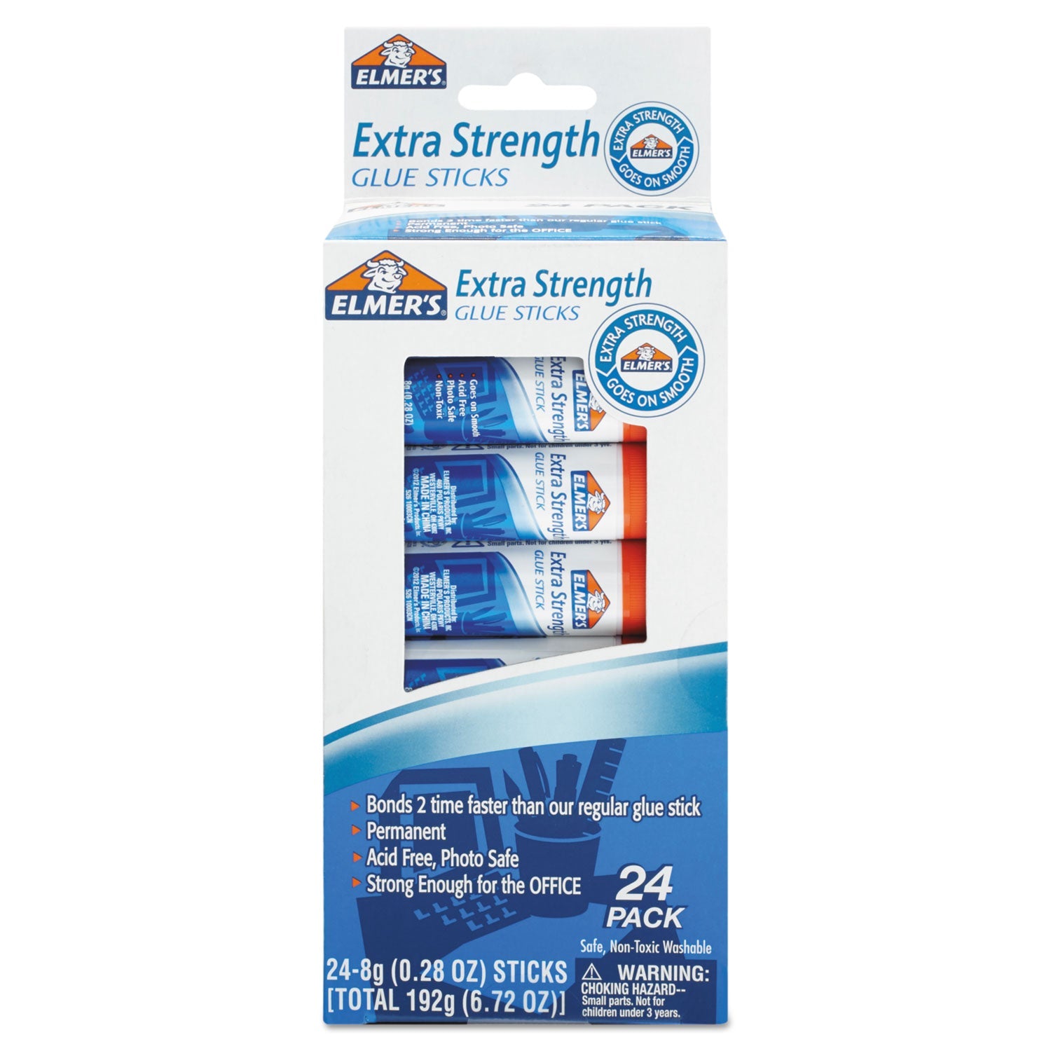 Elmer's® Extra-Strength Office Glue Stick, 0.28 Oz, Dries Clear, 24/pack