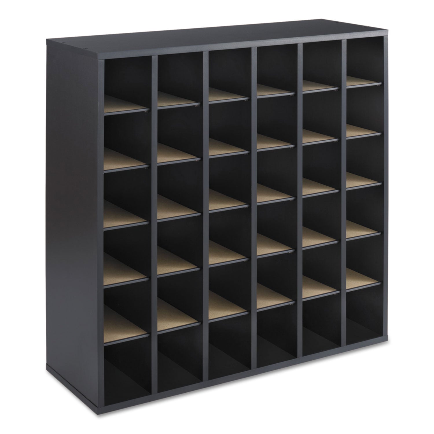 Safco® Wood Mail Sorter with Adjustable Dividers, Stackable, 36 Compartments, 33.75 x 12 x 32.75, Black
