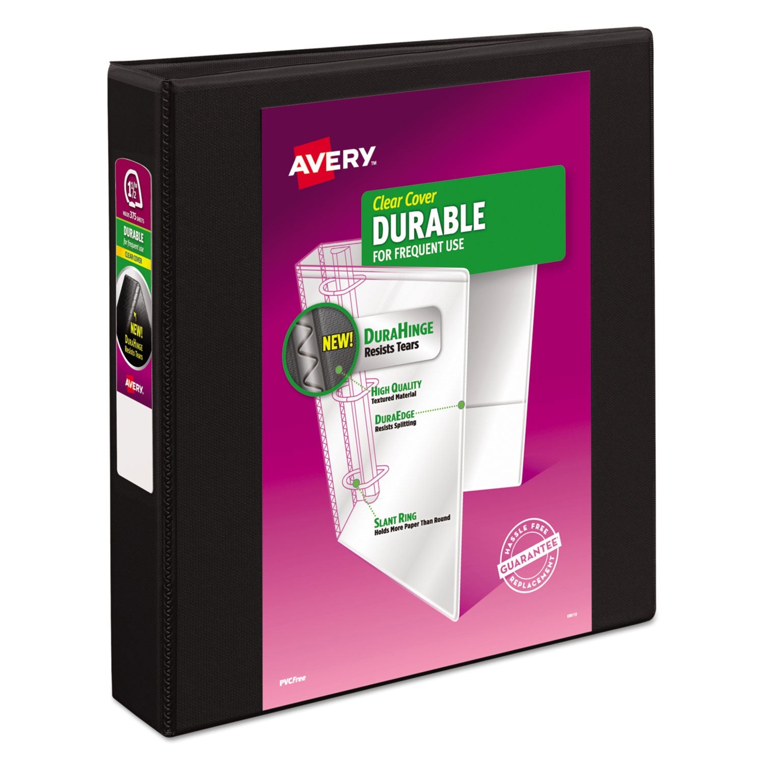 Avery® Durable View Binder With Durahinge And Slant Rings, 3 Rings, 1.5" Capacity, 11 X 8.5, Black