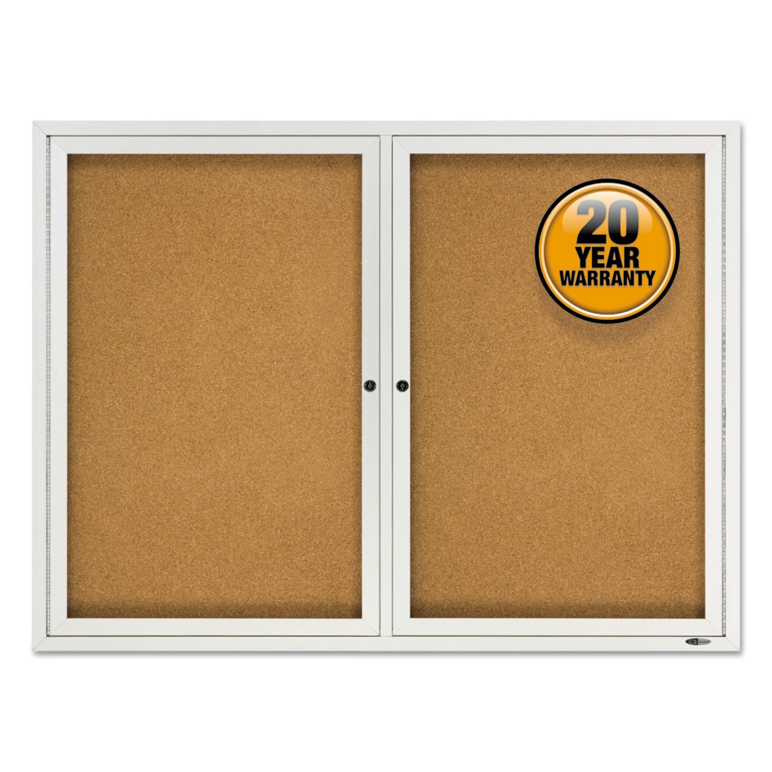 Quartet® Enclosed Outdoors Bulletin Board with Two Doors, 48" x 36", Tan Surface, Anodized Aluminum Frame