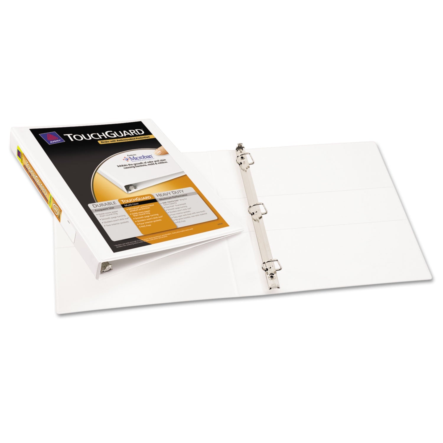 Touchguard Heavy-Duty View Binder | White, 1" Ring