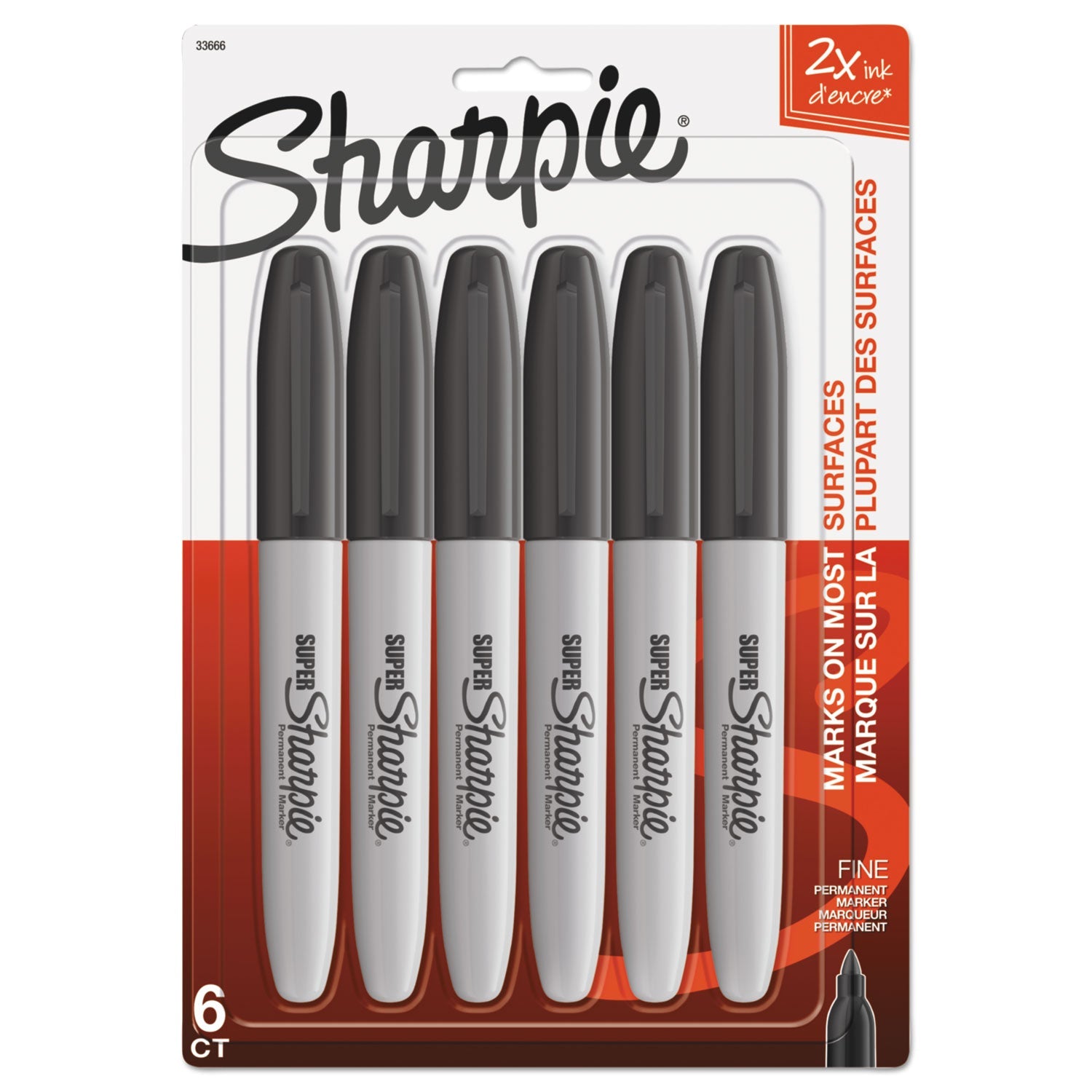 Sharpie® Super Permanent Marker, Fine Bullet Tip, Black, 6/pack