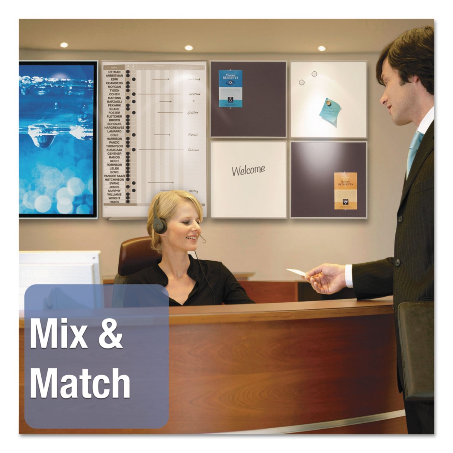 Quartet® Matrix Magnetic Boards, 48" x 31", White Surface, Satin Aluminum Frame